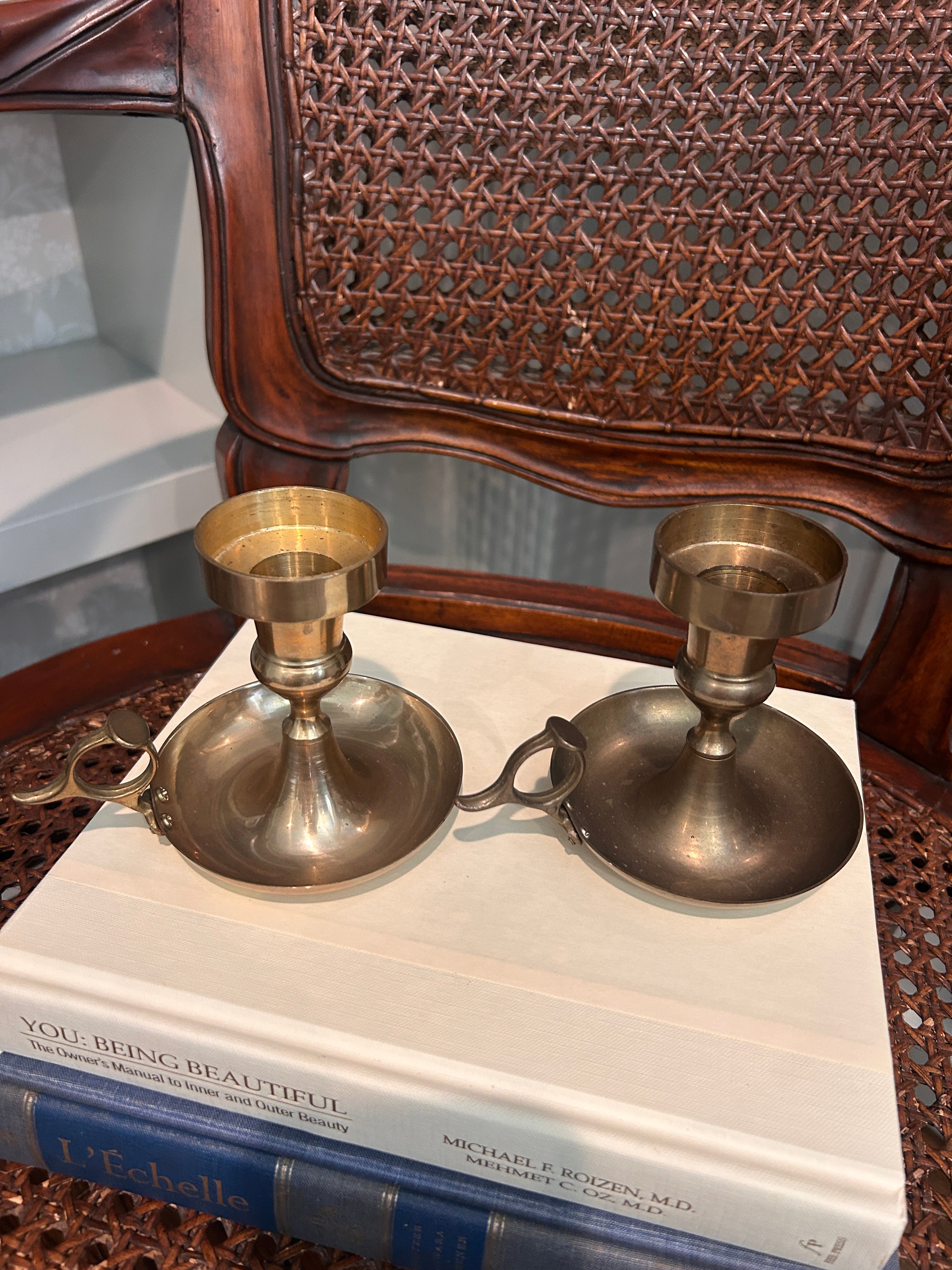 Vintage Solid Brass Chamberstick Candlestick Holders