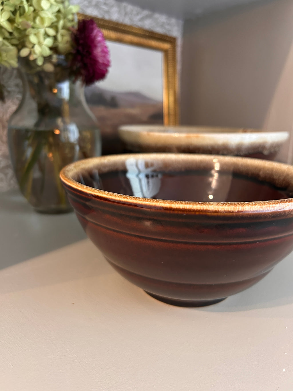 Vintage Brown Drip Glaze Nesting Mixing Bowls – Set of 2