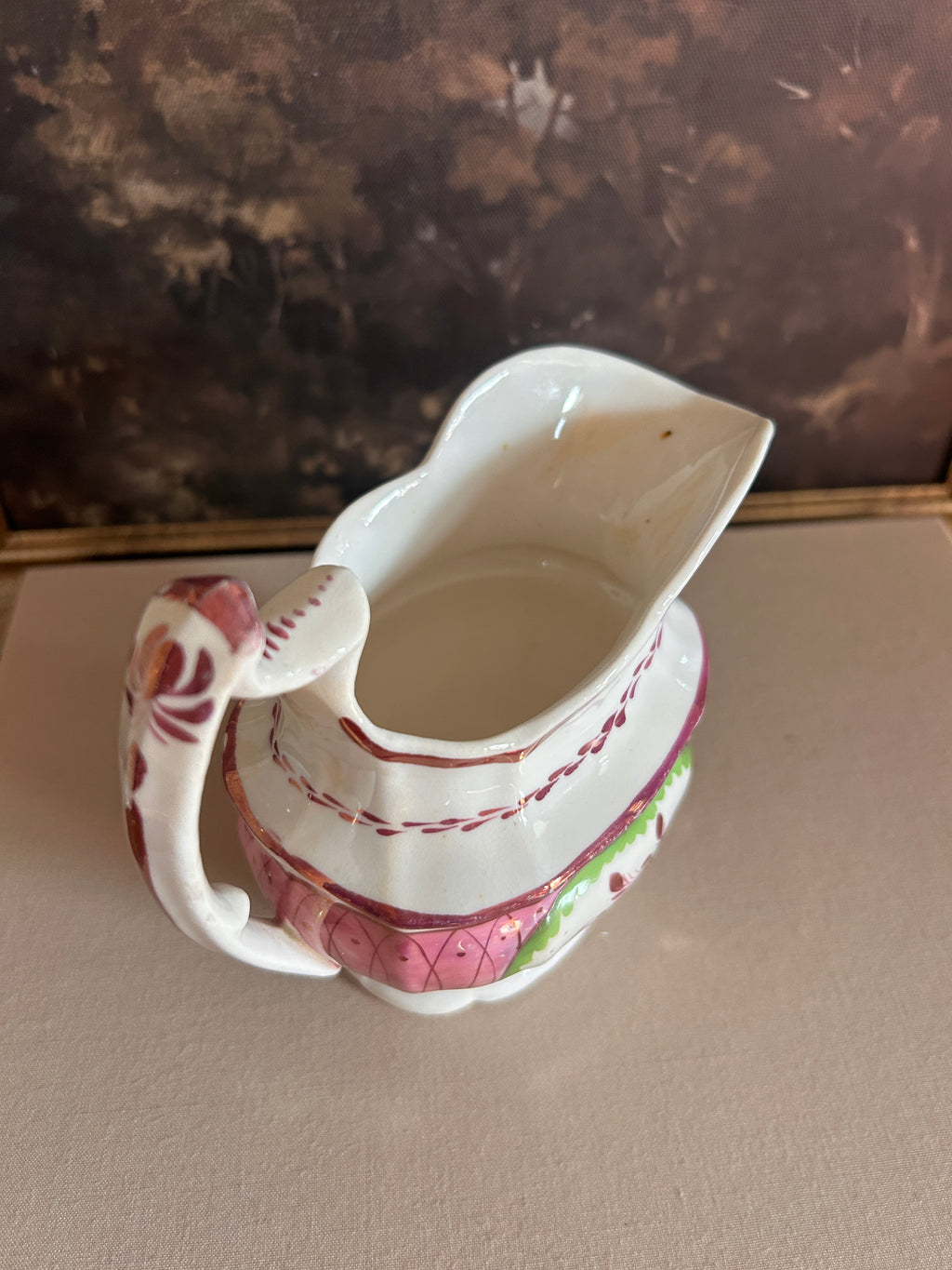 Antique Pink Lusterware Creamer Pitcher