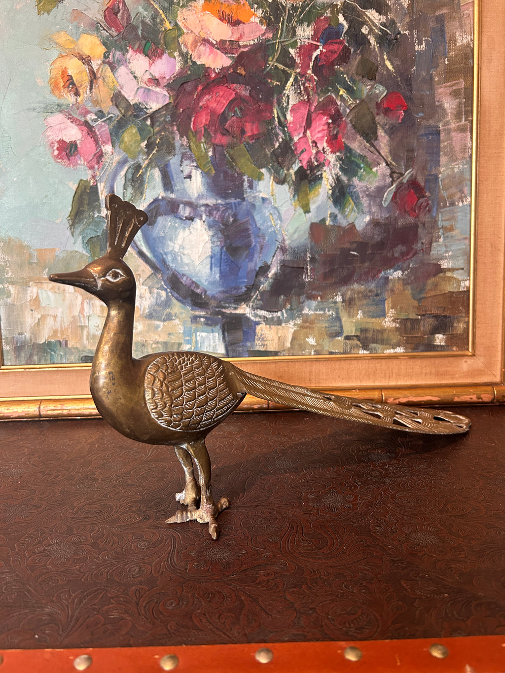 Vintage Large Brass Peacock Figure