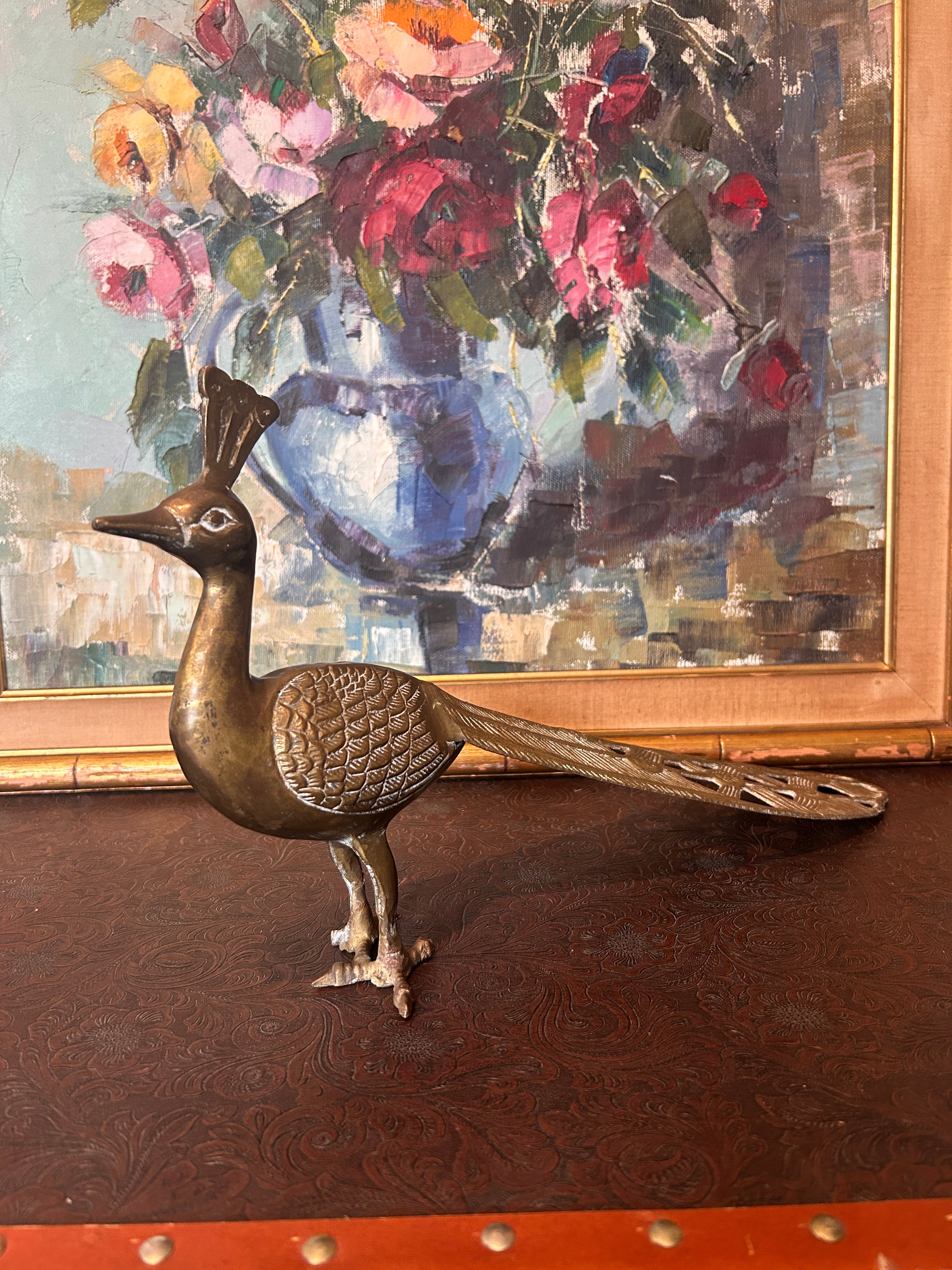 Vintage Large Brass Peacock Figure