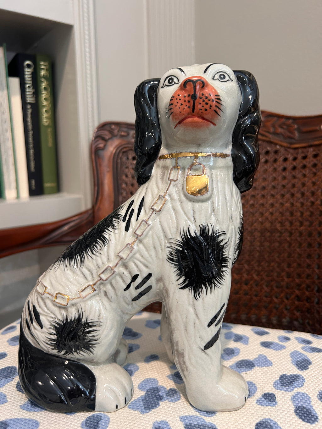 Vintage Staffordshire-Style Black & White Spaniel Dog
