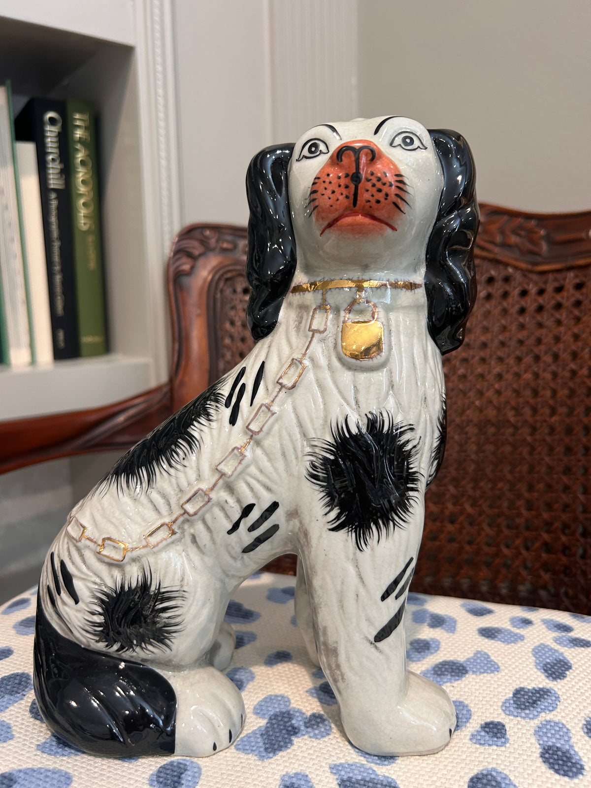 Vintage Staffordshire-Style Black & White Spaniel Dog