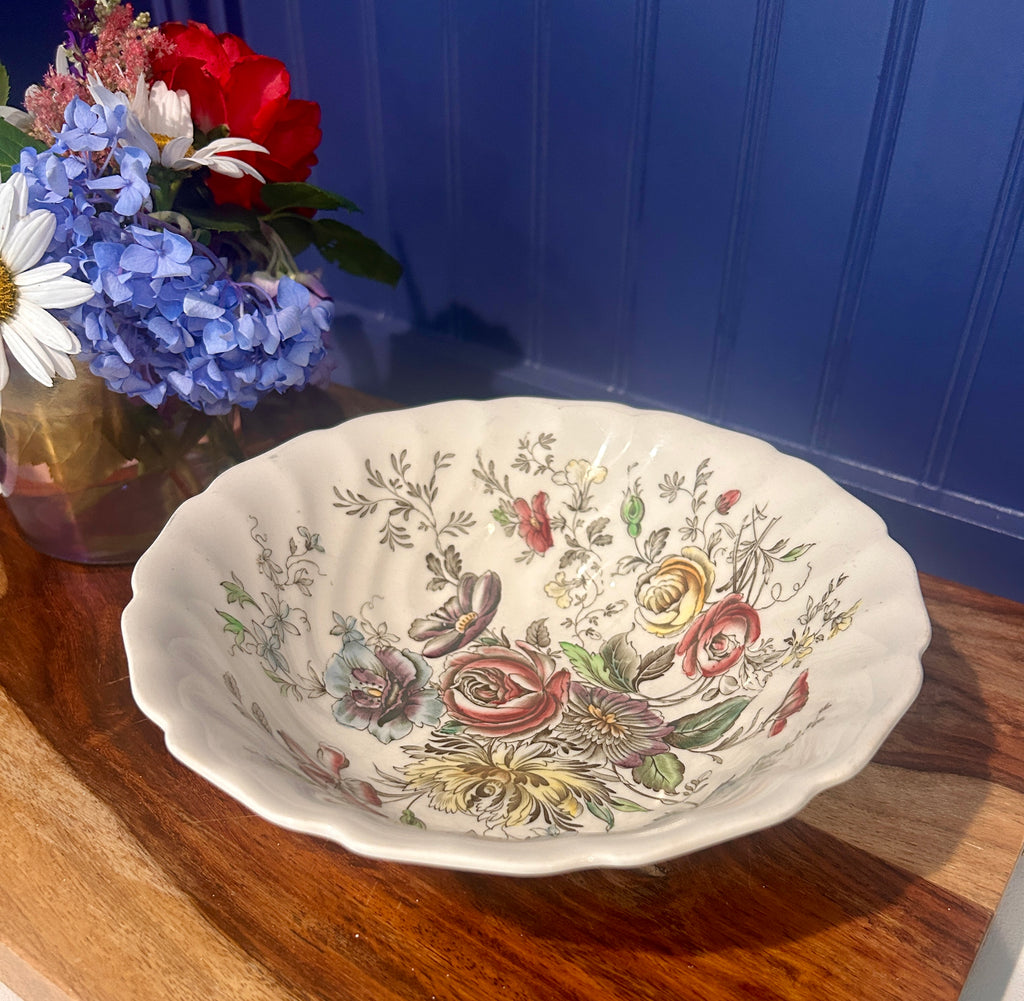 Vintage Johnson Brothers “Sheraton Floral Center” Ironstone Bowl