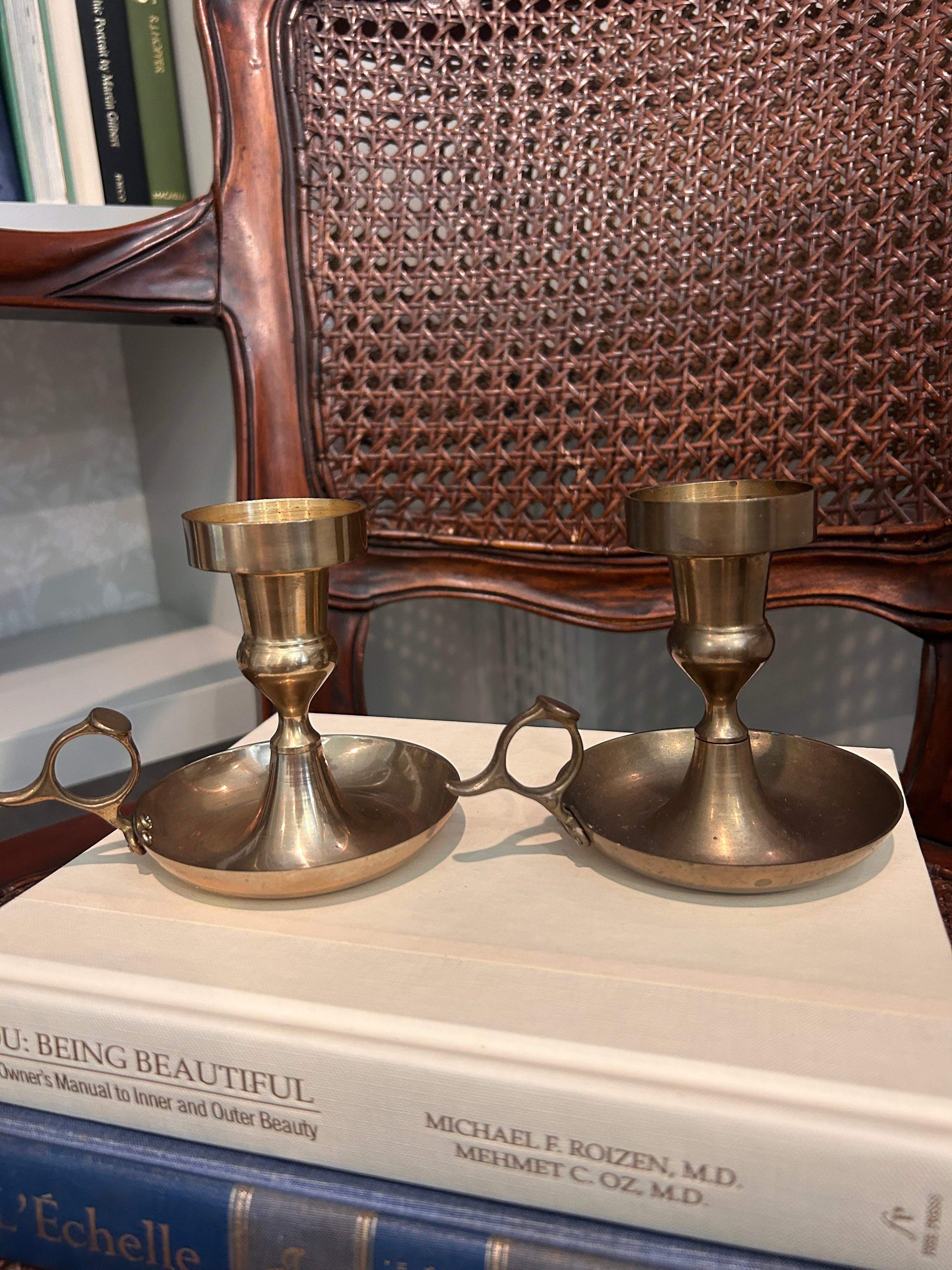 Vintage Solid Brass Chamberstick Candlestick Holders