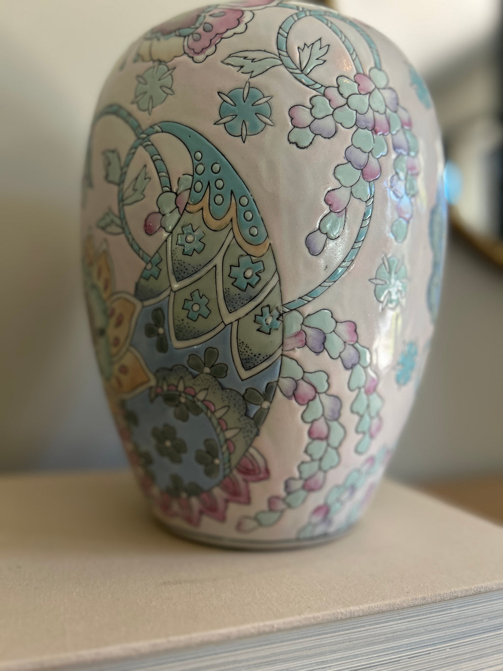 Vintage Pastel Floral Ginger Jar