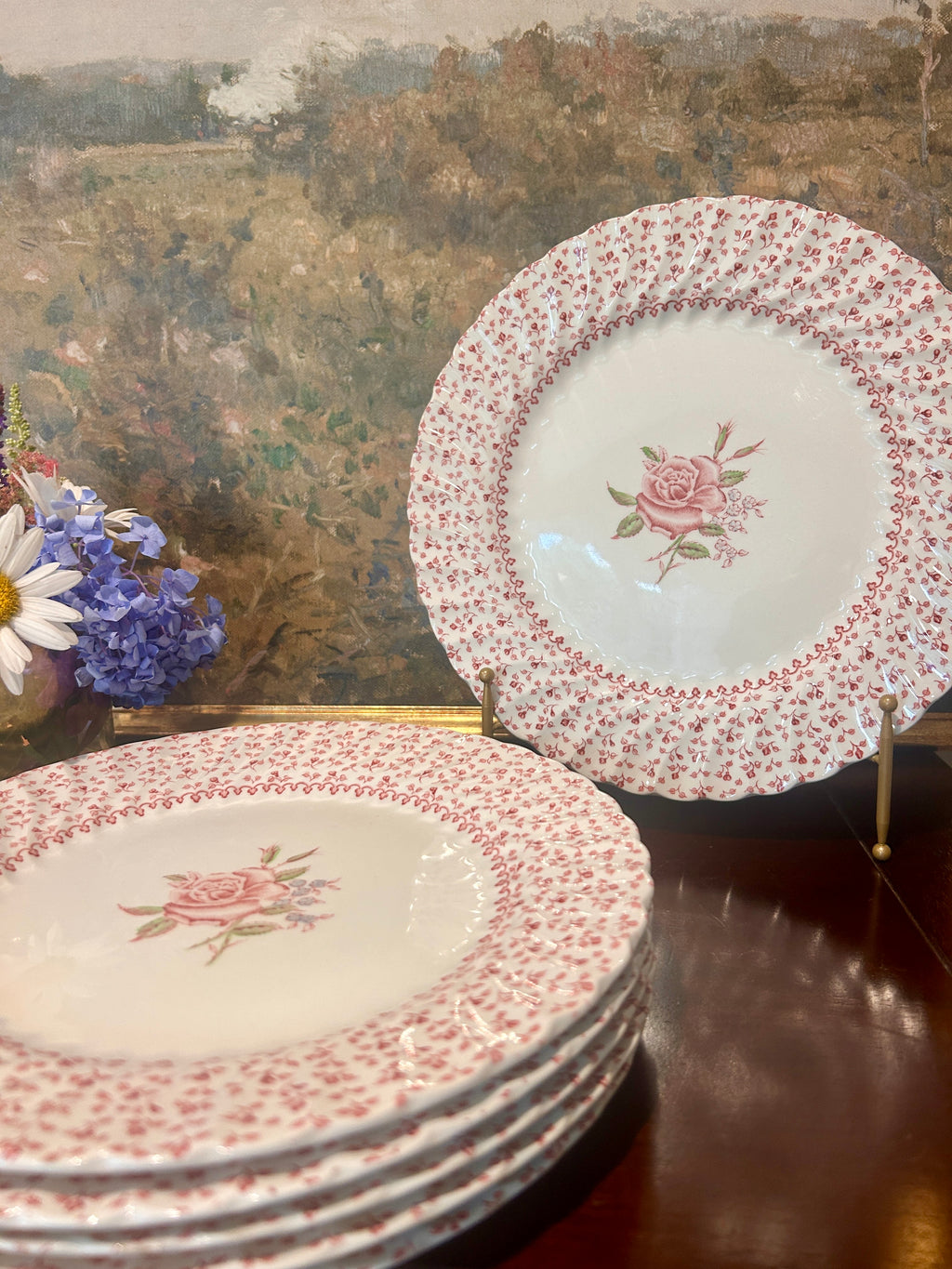 Johnson Brothers Rose Bouquet Ironstone Dinner Plates-Set of 6