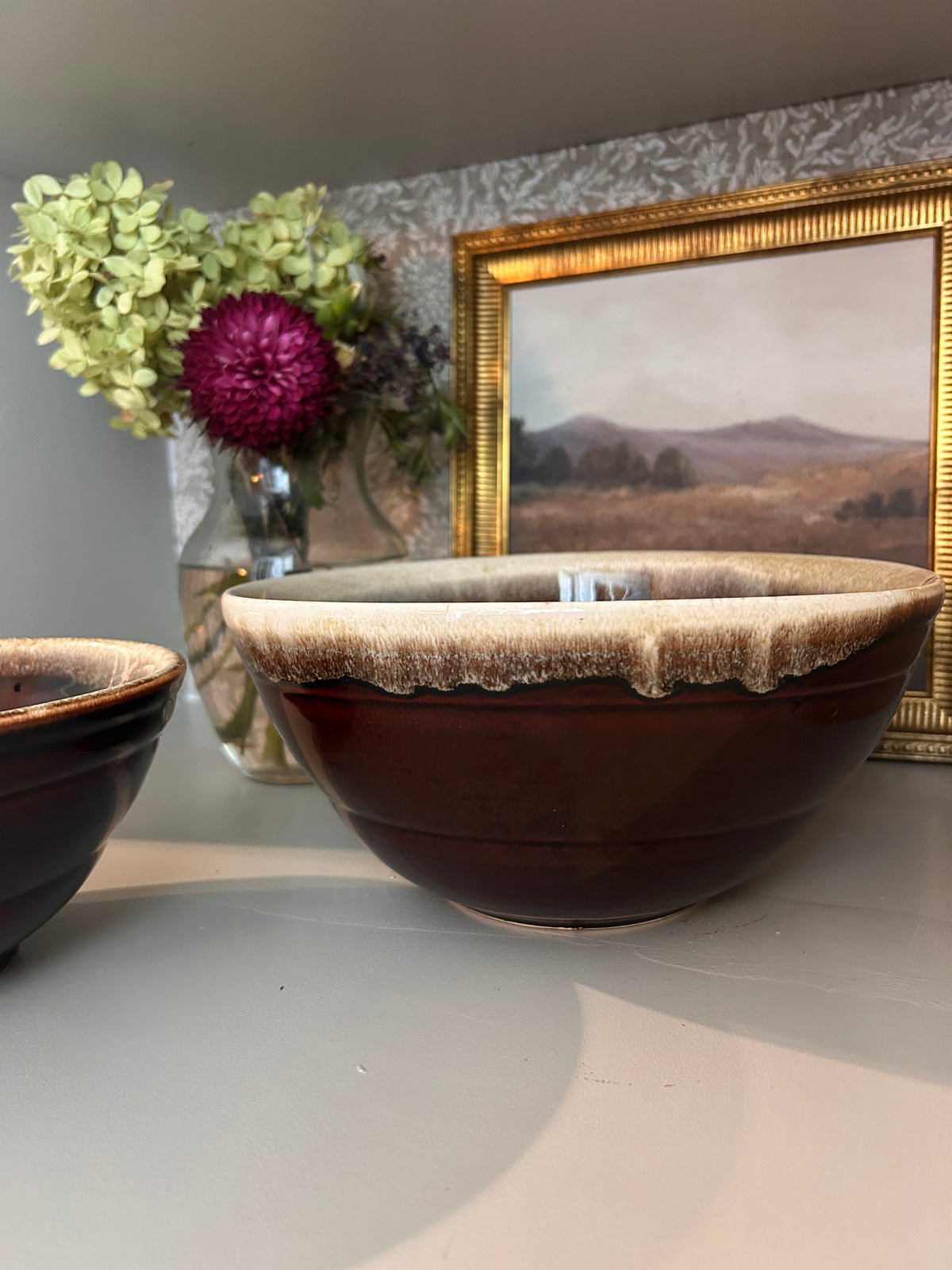 Vintage Brown Drip Glaze Nesting Mixing Bowls – Set of 2