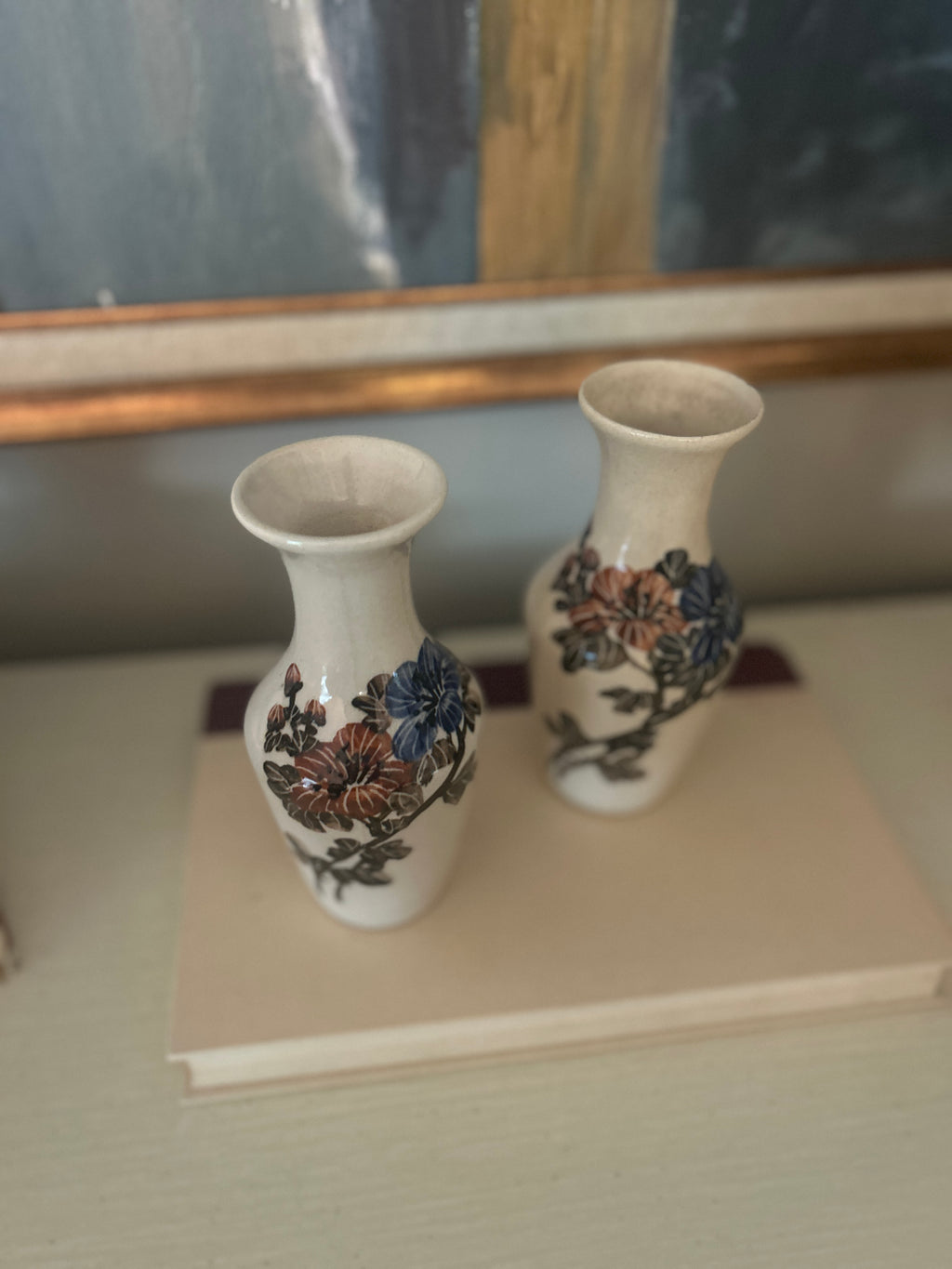 Vintage Floral Ceramic Bud Vase Pair