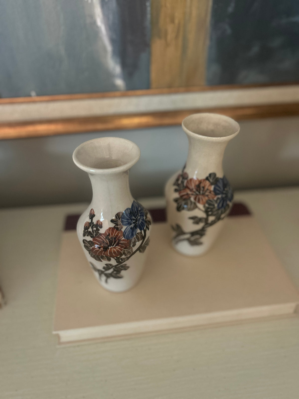 Vintage Floral Ceramic Bud Vase Pair