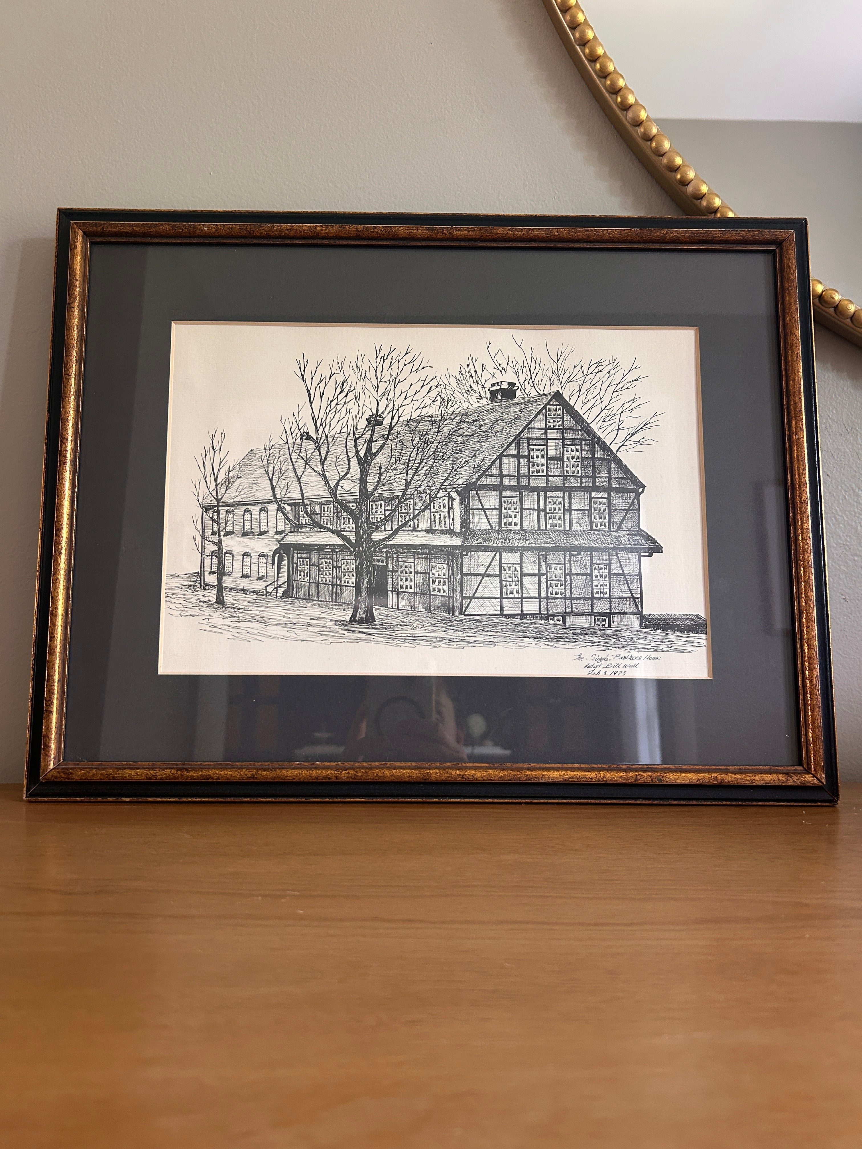 Vintage 1973 Pen-and-Ink Architectural Drawing- Old Salem