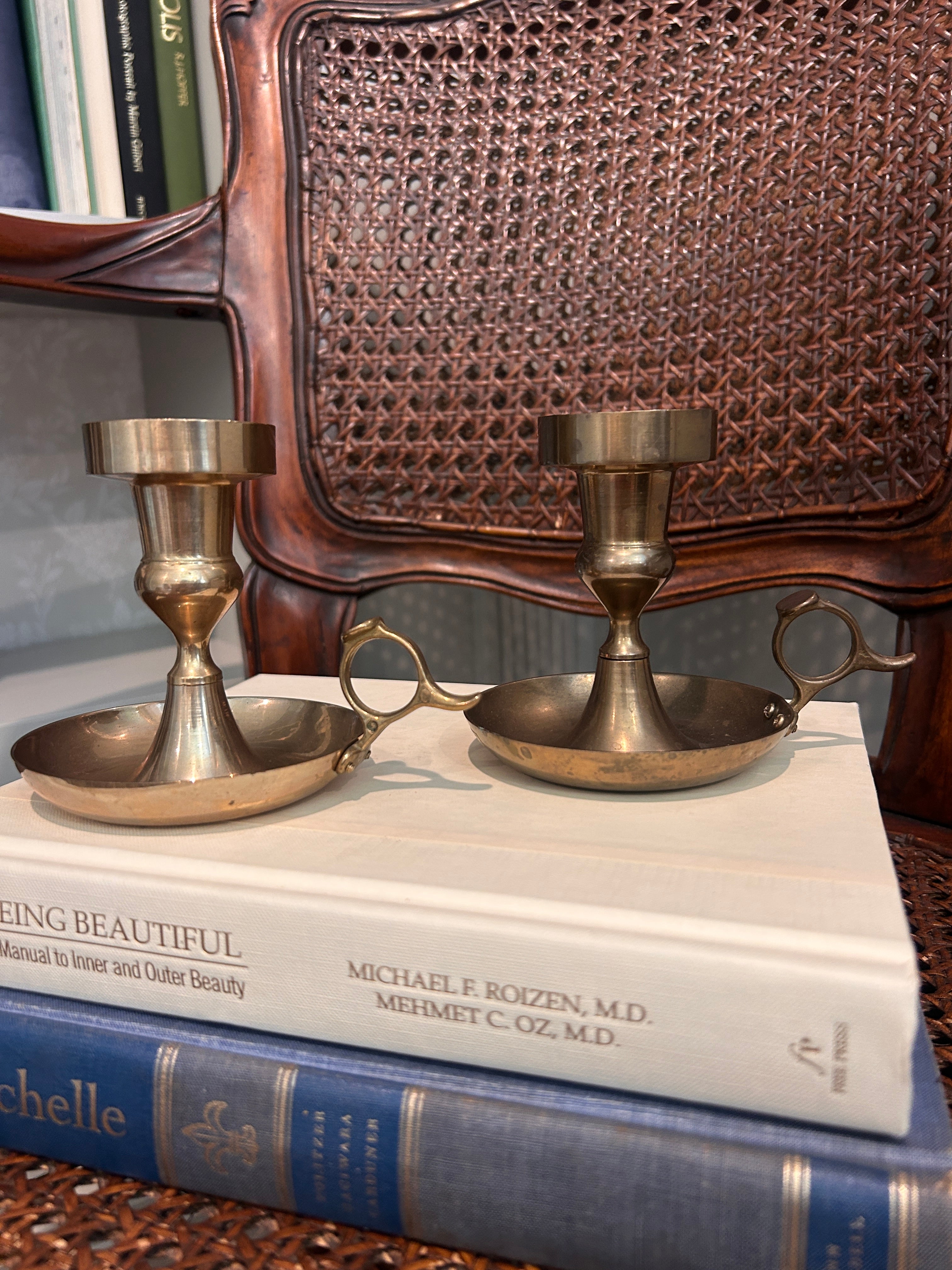 Vintage Solid Brass Chamberstick Candlestick Holders