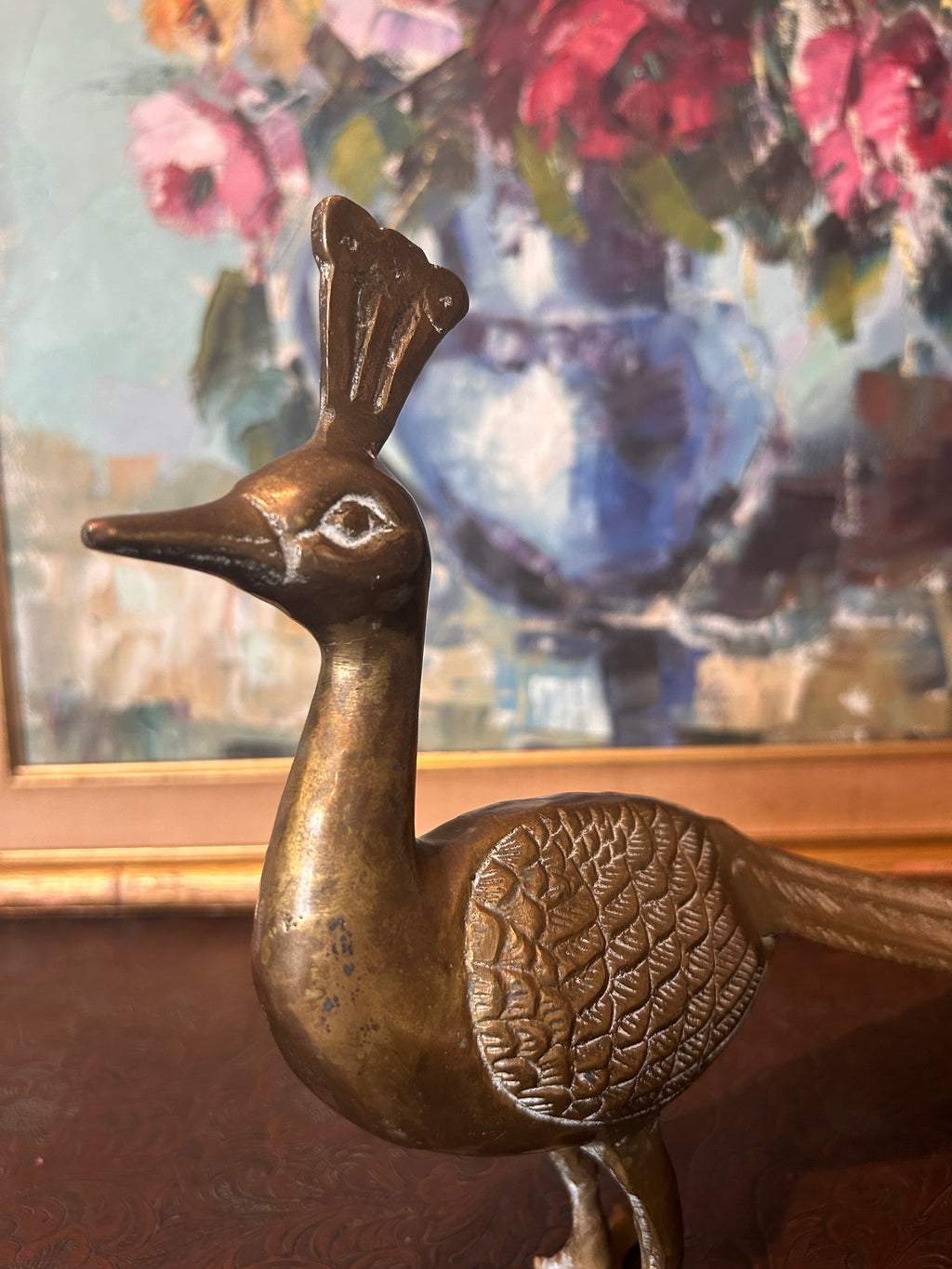 Vintage Large Brass Peacock Figure