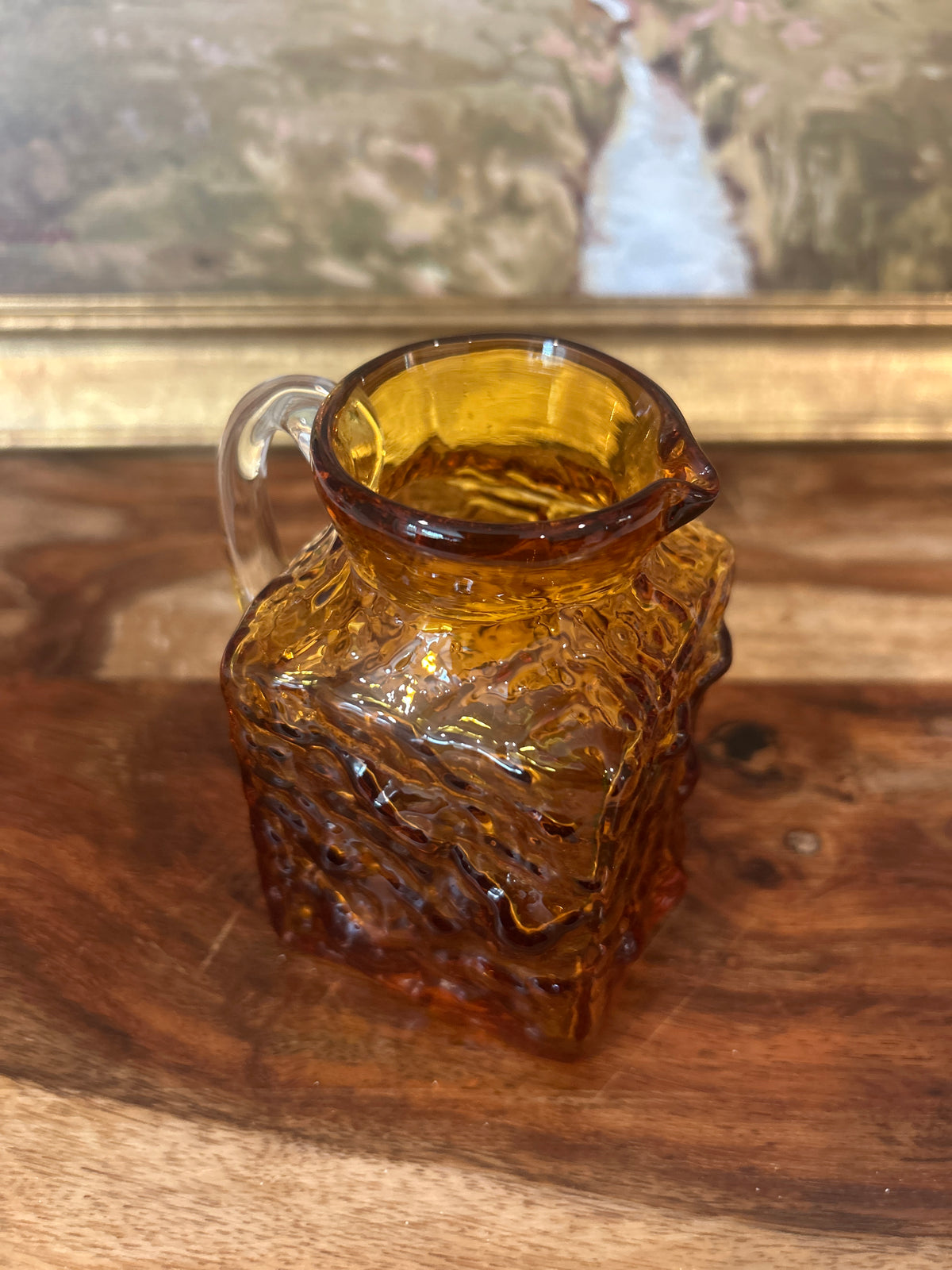 Vintage Pilgrim Glass Amber Rock Crystal Pitcher Vase