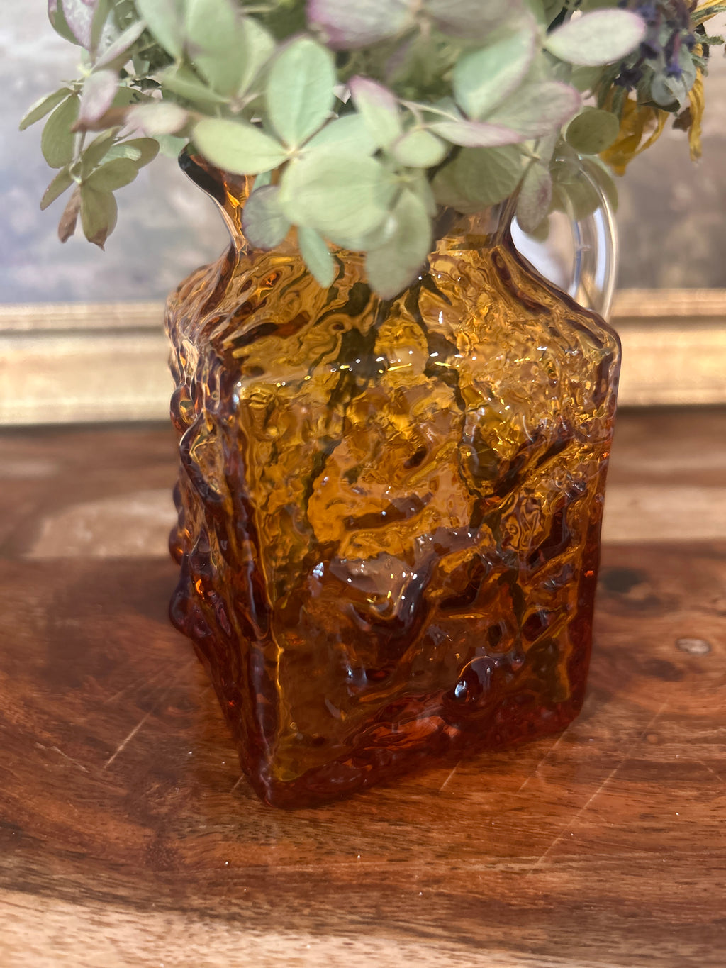Vintage Pilgrim Glass Amber Rock Crystal Pitcher Vase