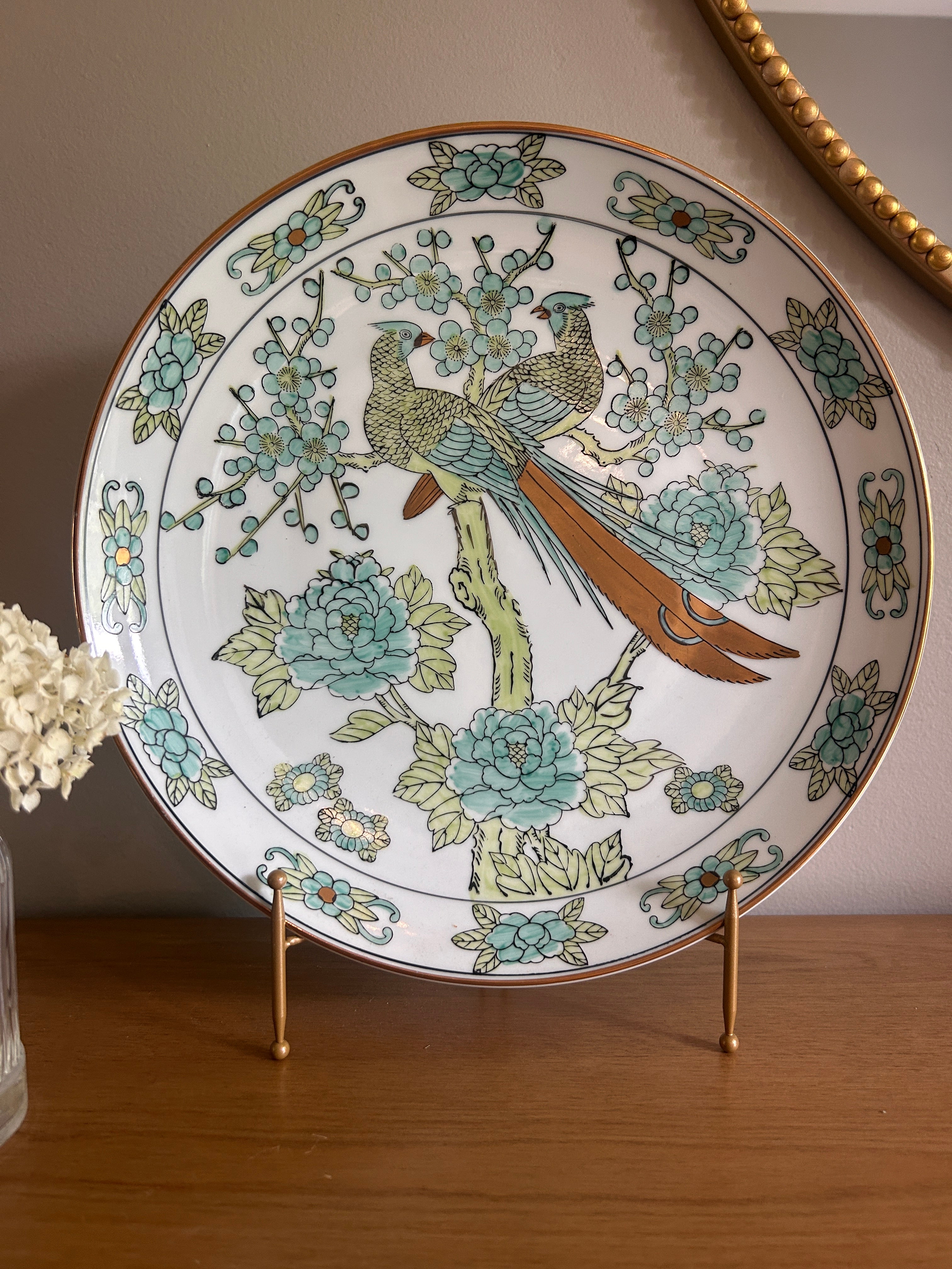 Vintage Gold Imari Hand Painted Chinoiserie Peacock Plate