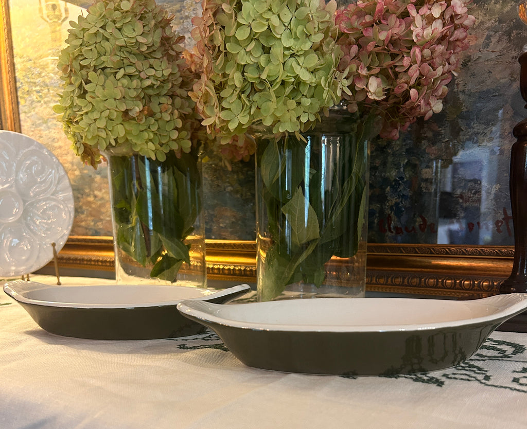 Vintage Hall China Olive Green & White Petite Casserole Serving Dishes – Set of 5