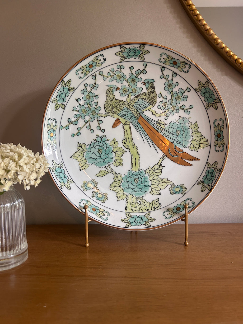 Vintage Gold Imari Hand Painted Chinoiserie Peacock Plate