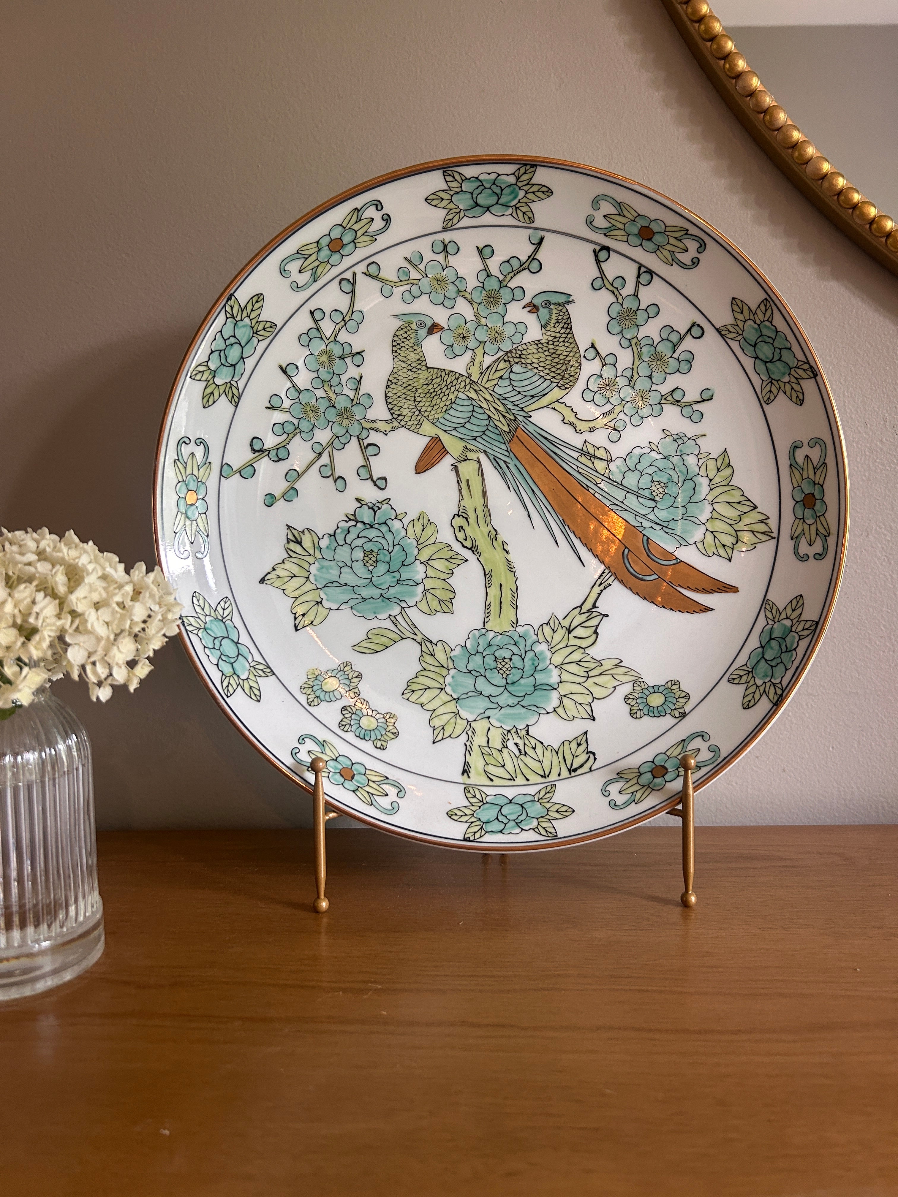 Vintage Gold Imari Hand Painted Chinoiserie Peacock Plate