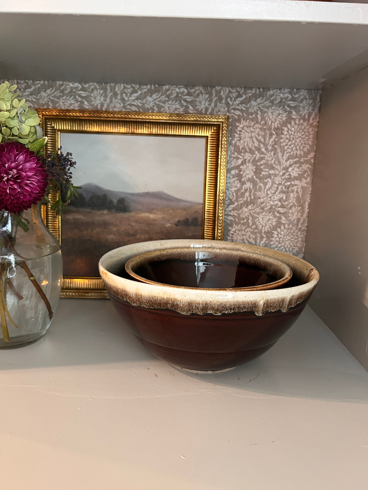 Vintage Brown Drip Glaze Nesting Mixing Bowls – Set of 2