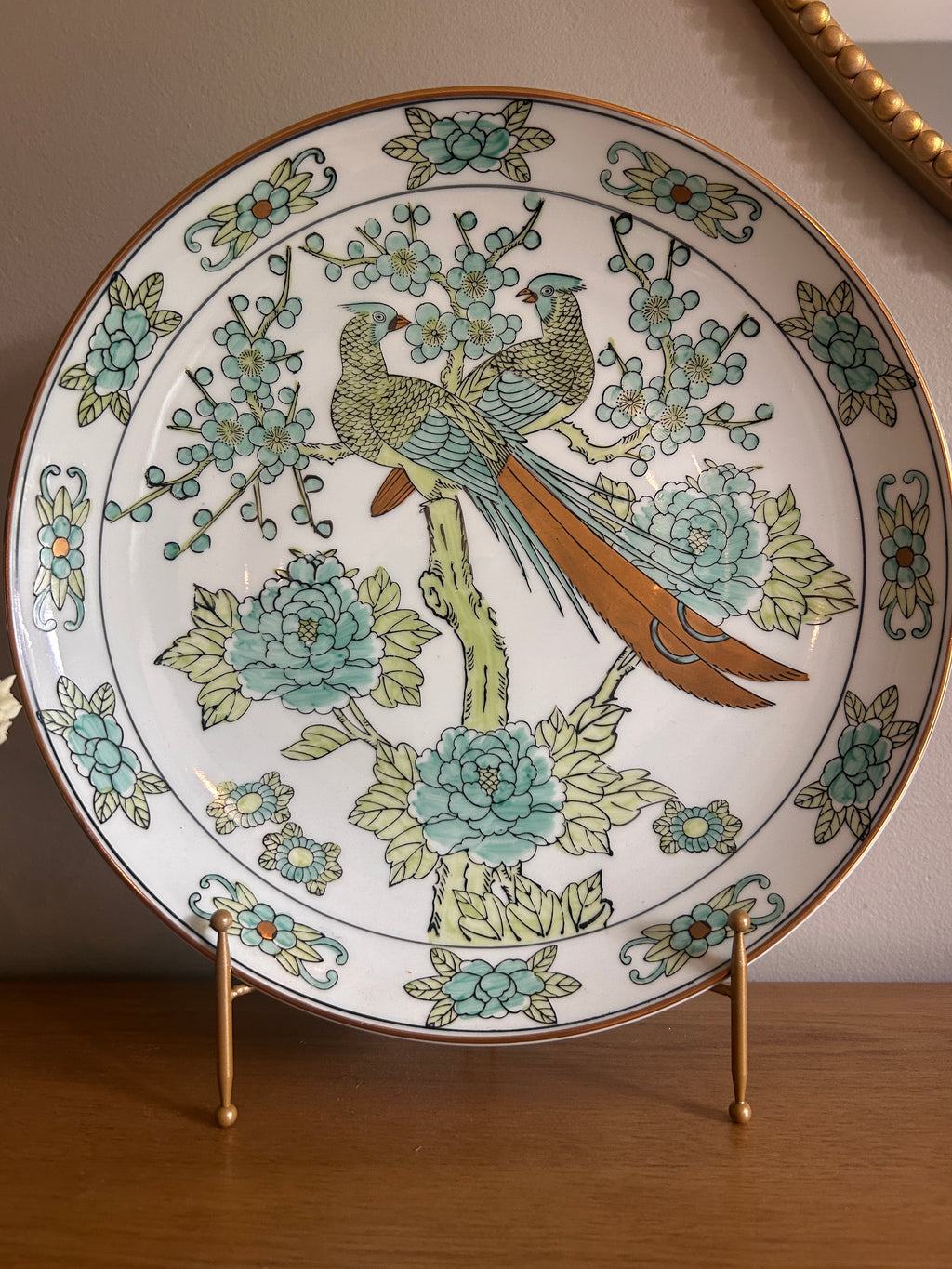 Vintage Gold Imari Hand Painted Chinoiserie Peacock Plate