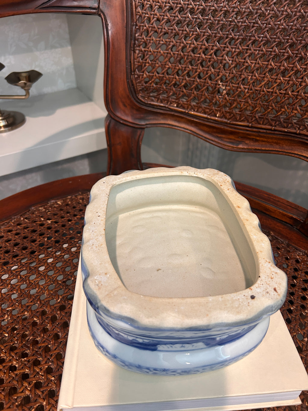 Vintage Blue and White Chinoiserie Planter with Matching Stand