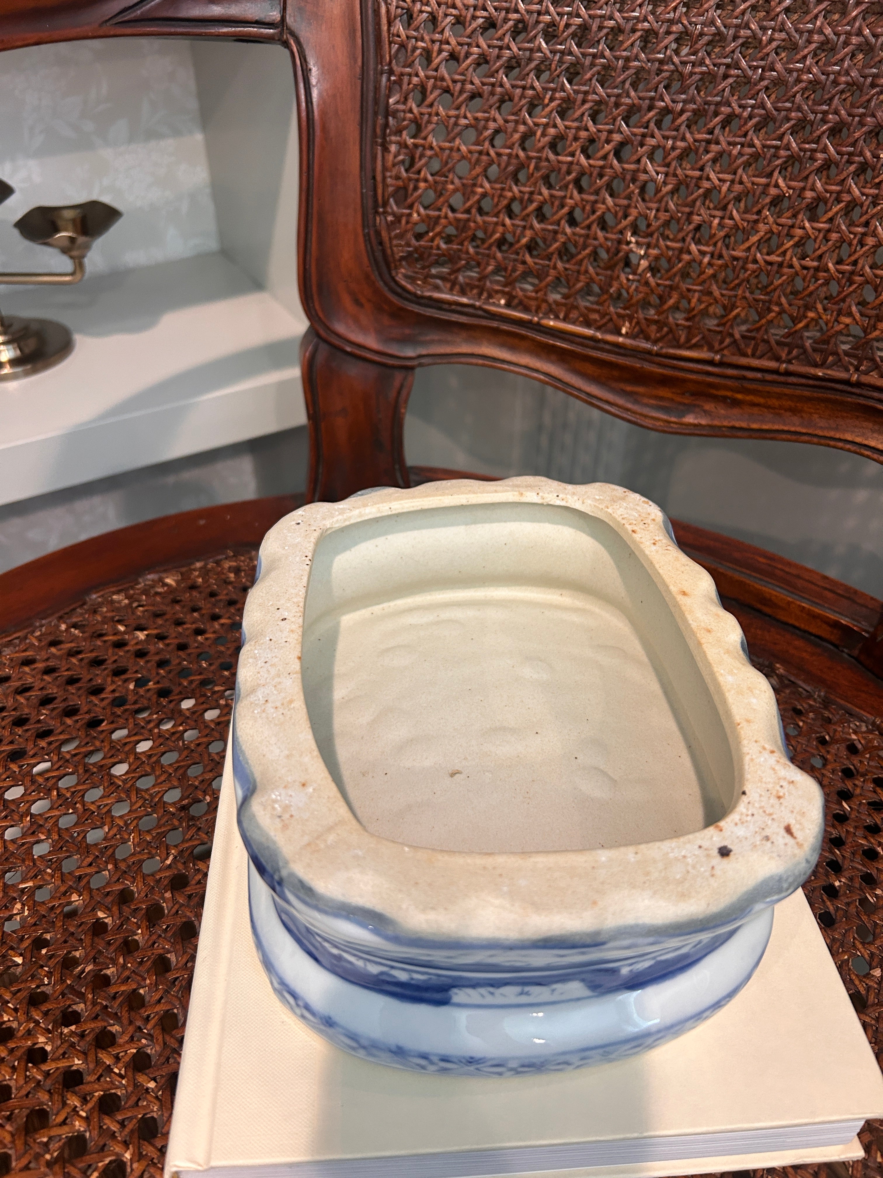 Vintage Blue and White Chinoiserie Planter with Matching Stand