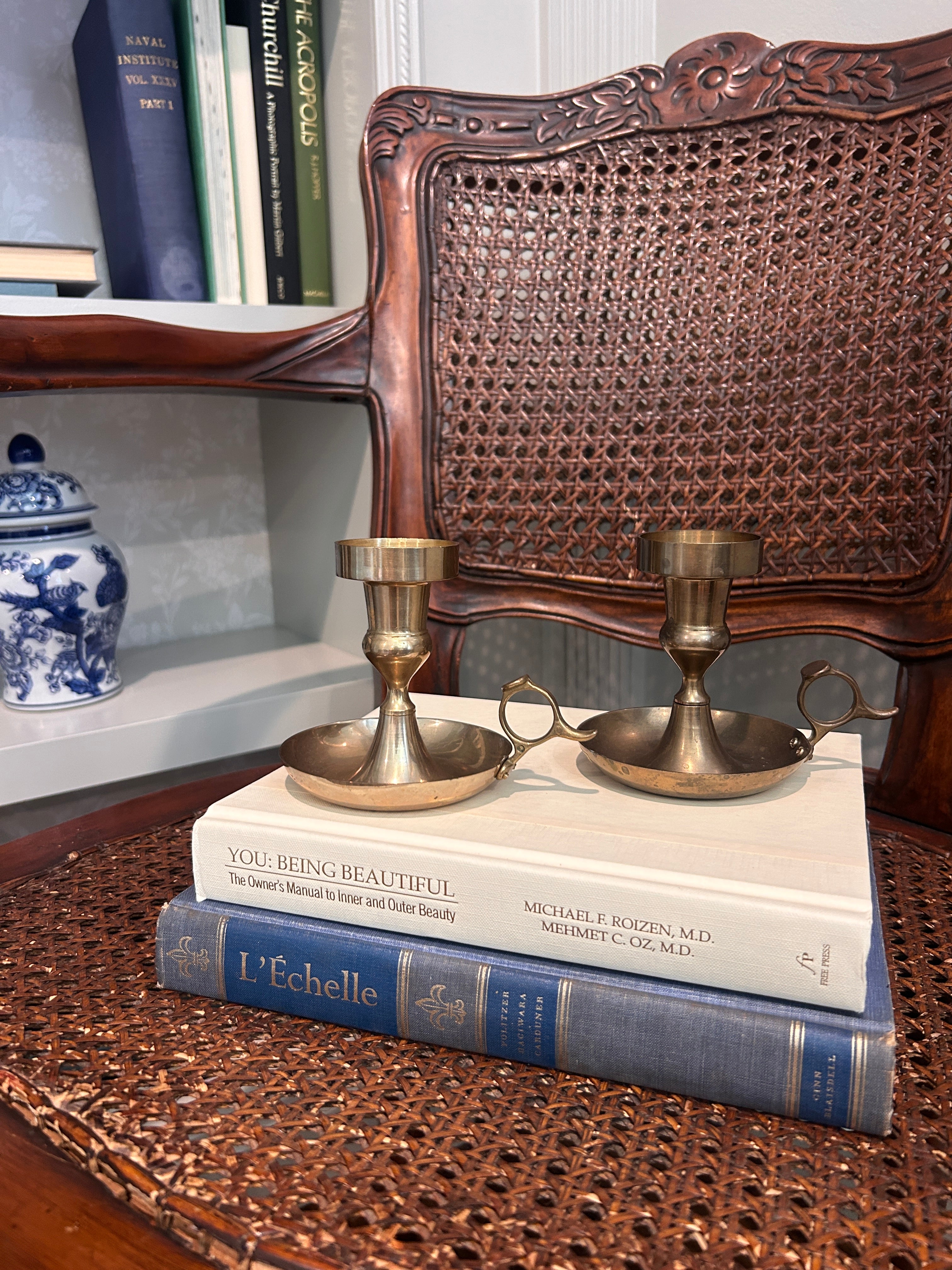 Vintage Solid Brass Chamberstick Candlestick Holders