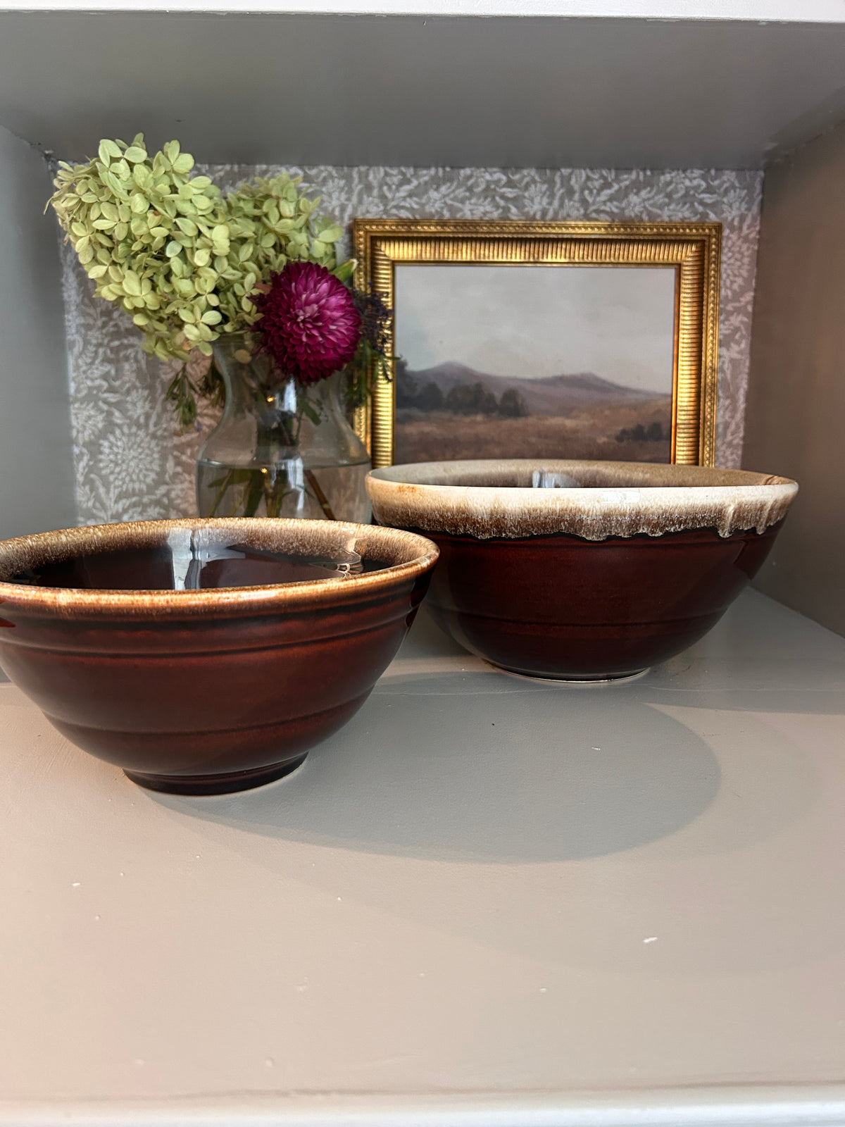 Vintage Brown Drip Glaze Nesting Mixing Bowls – Set of 2