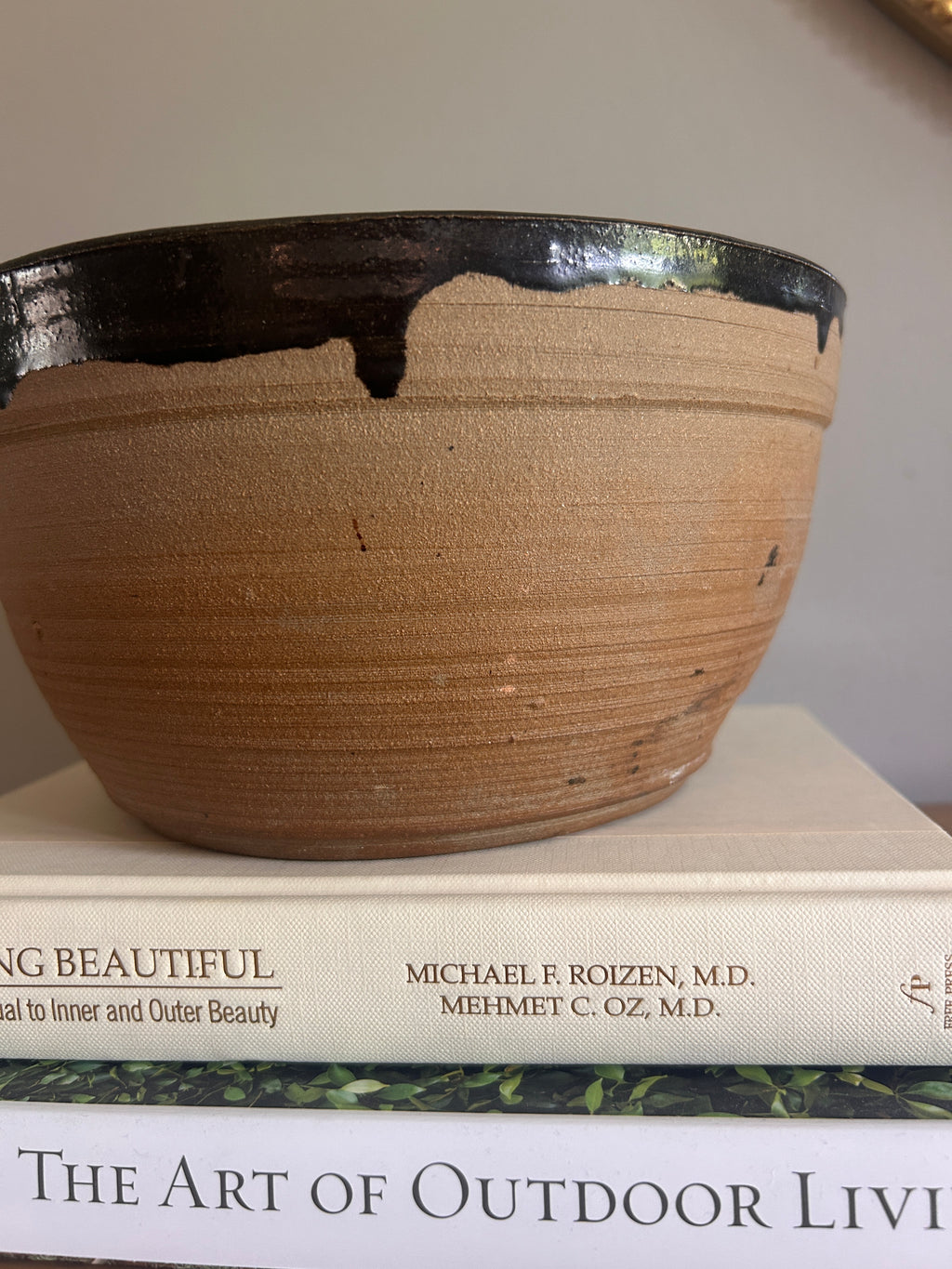 Vintage Signed Studio Pottery Drip Glaze Stoneware Bowl