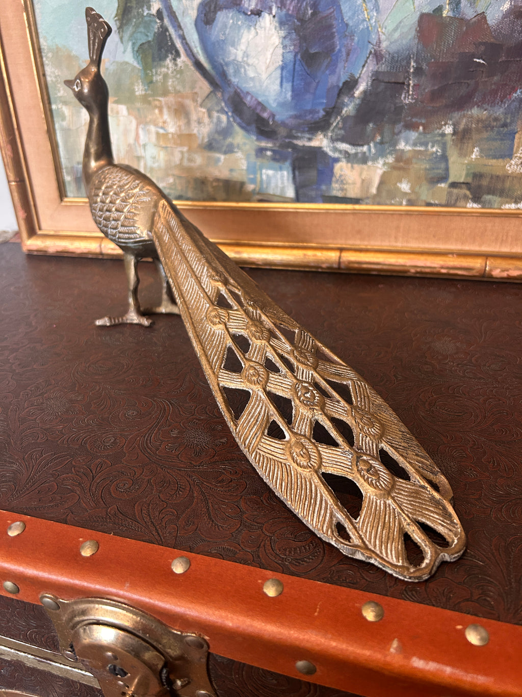 Vintage Large Brass Peacock Figure
