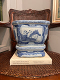 Vintage Blue and White Chinoiserie Planter with Matching Stand