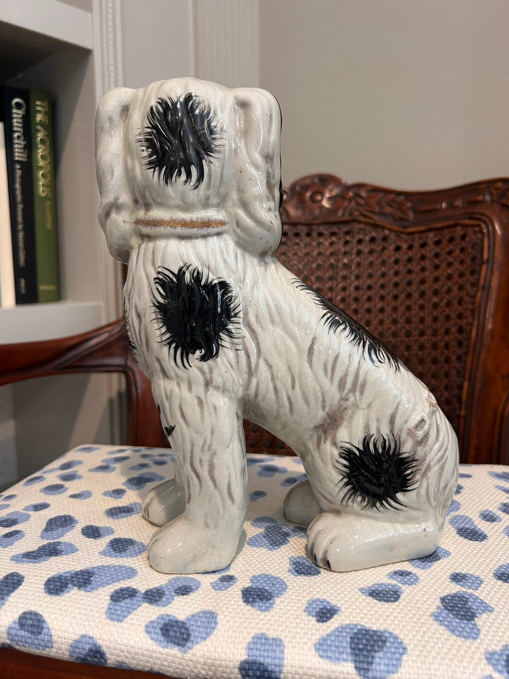 Vintage Staffordshire-Style Black & White Spaniel Dog