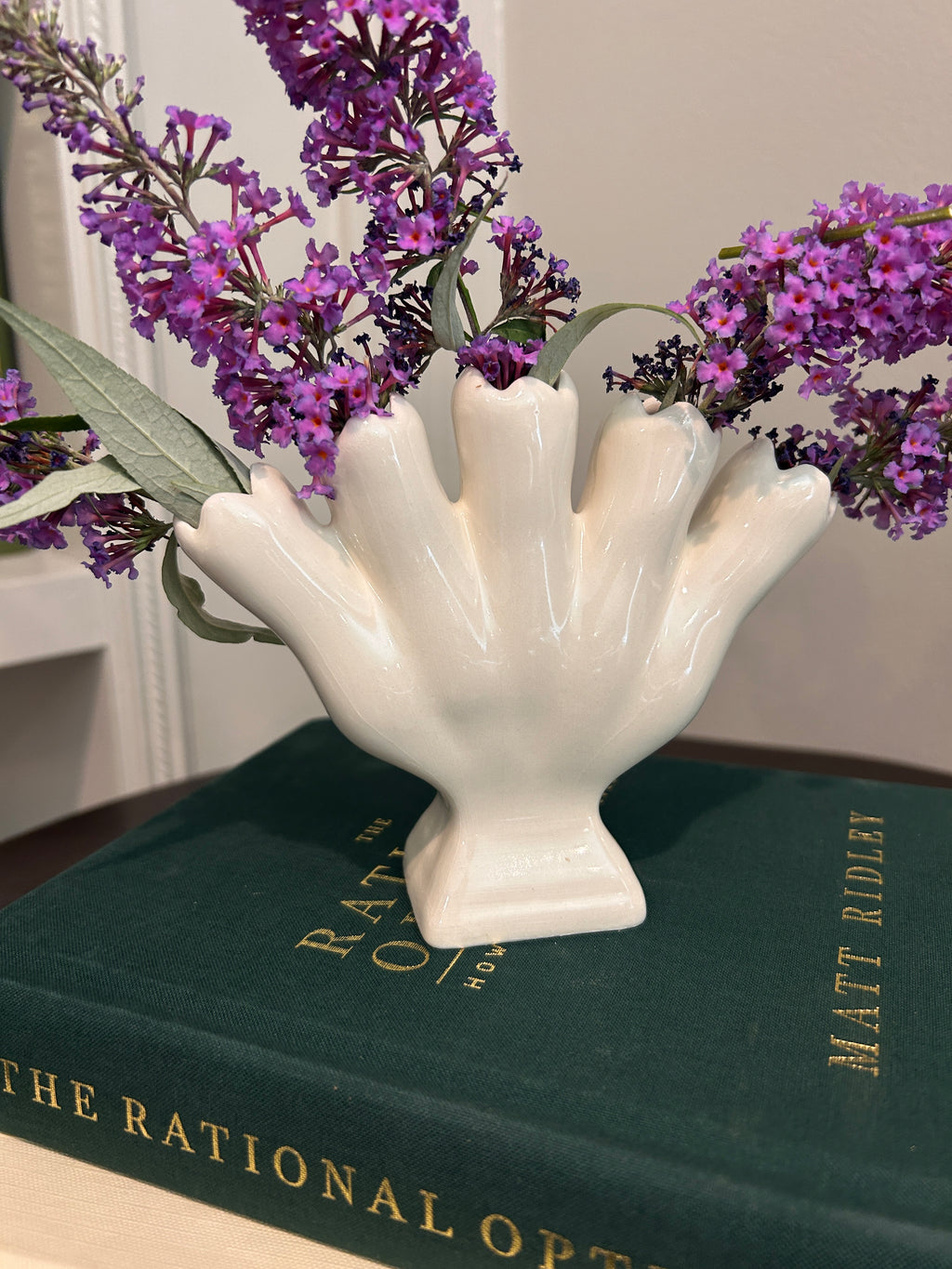 Vintage Petite White Five-Finger Bud Vase