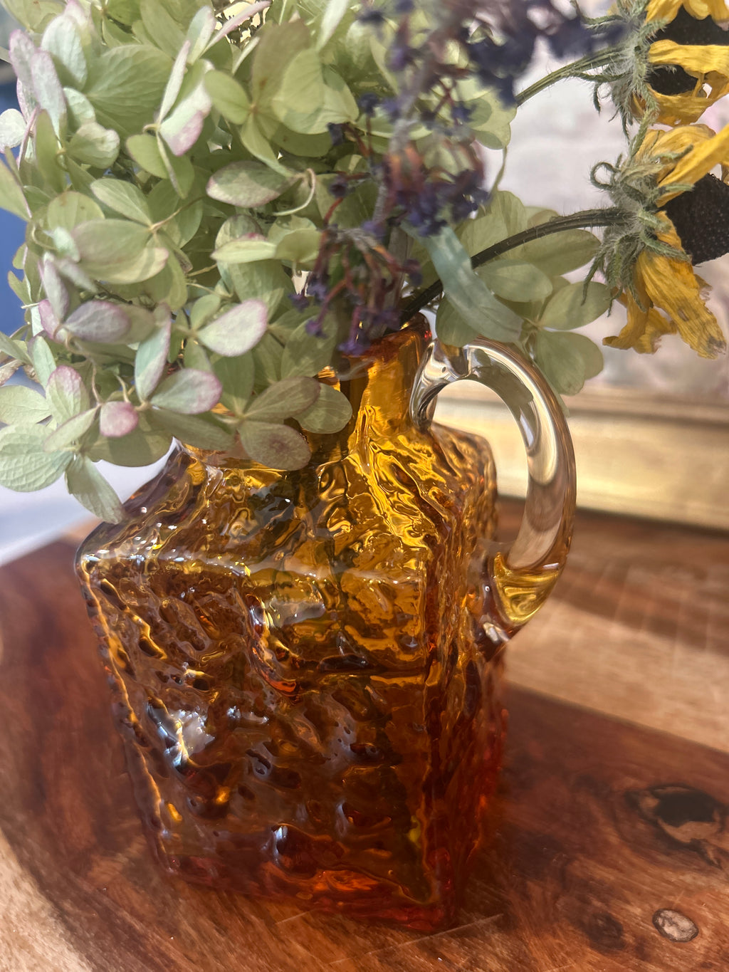 Vintage Pilgrim Glass Amber Rock Crystal Pitcher Vase