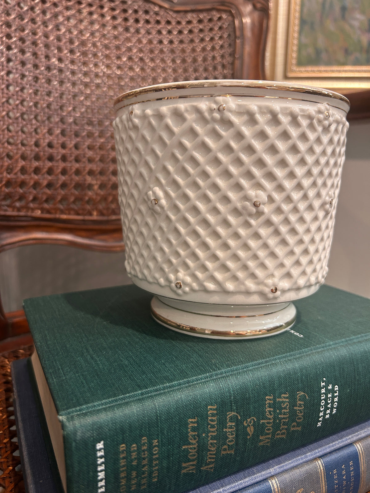 Vintage Relpo White Lattice Cachepot