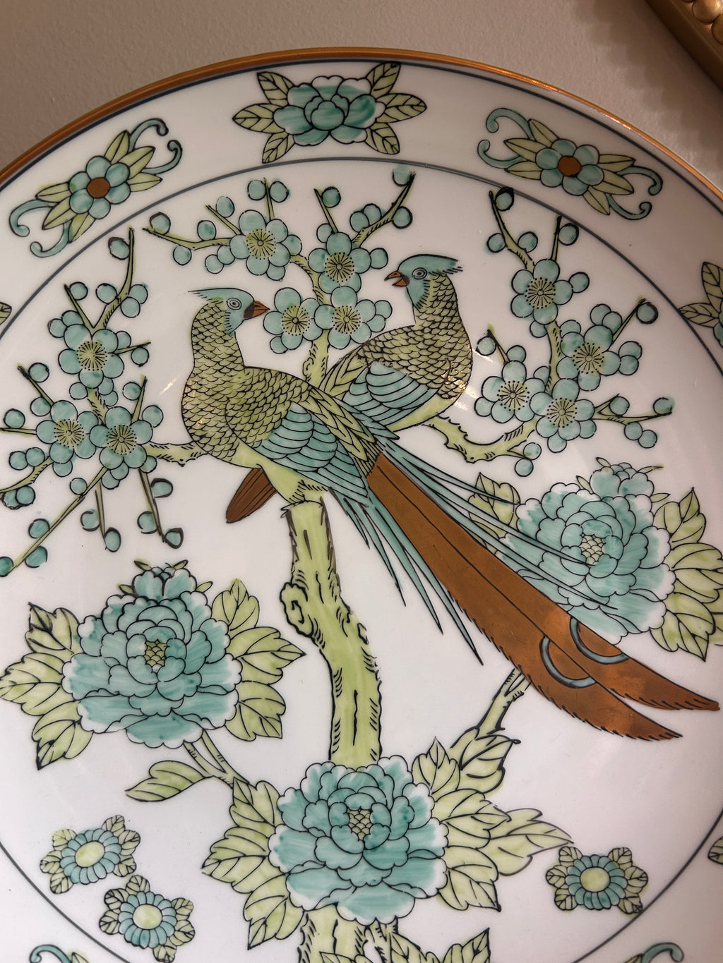 Vintage Gold Imari Hand Painted Chinoiserie Peacock Plate