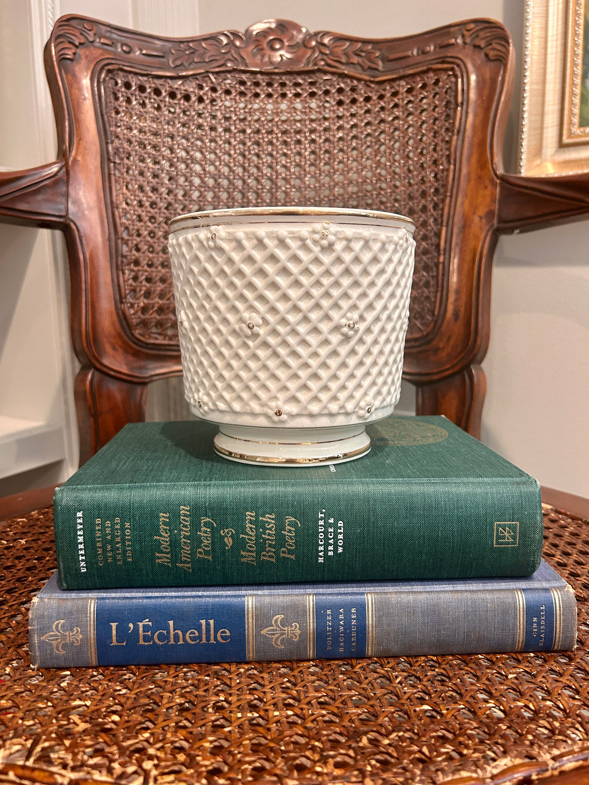 Vintage Relpo White Lattice Cachepot