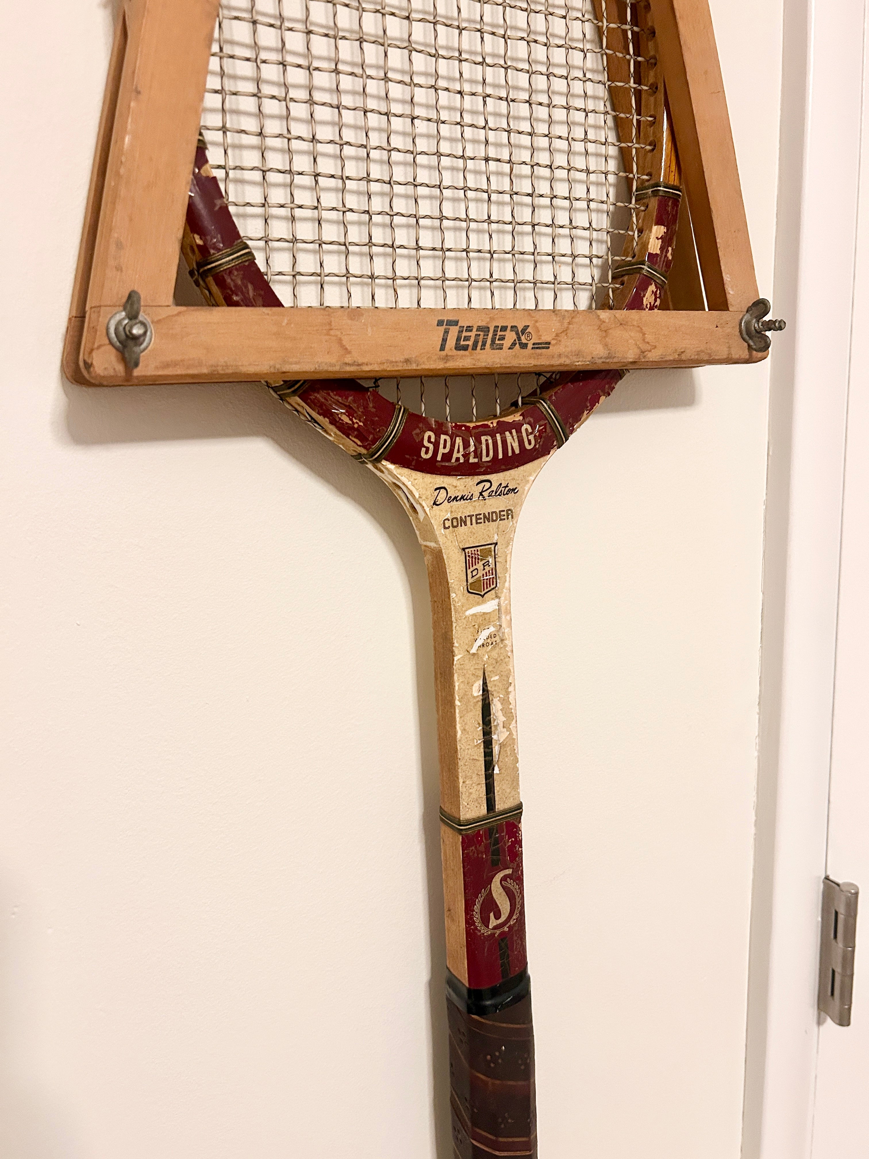 Vintage Spalding Dennis Ralston Contender Wooden Tennis Racket with Press