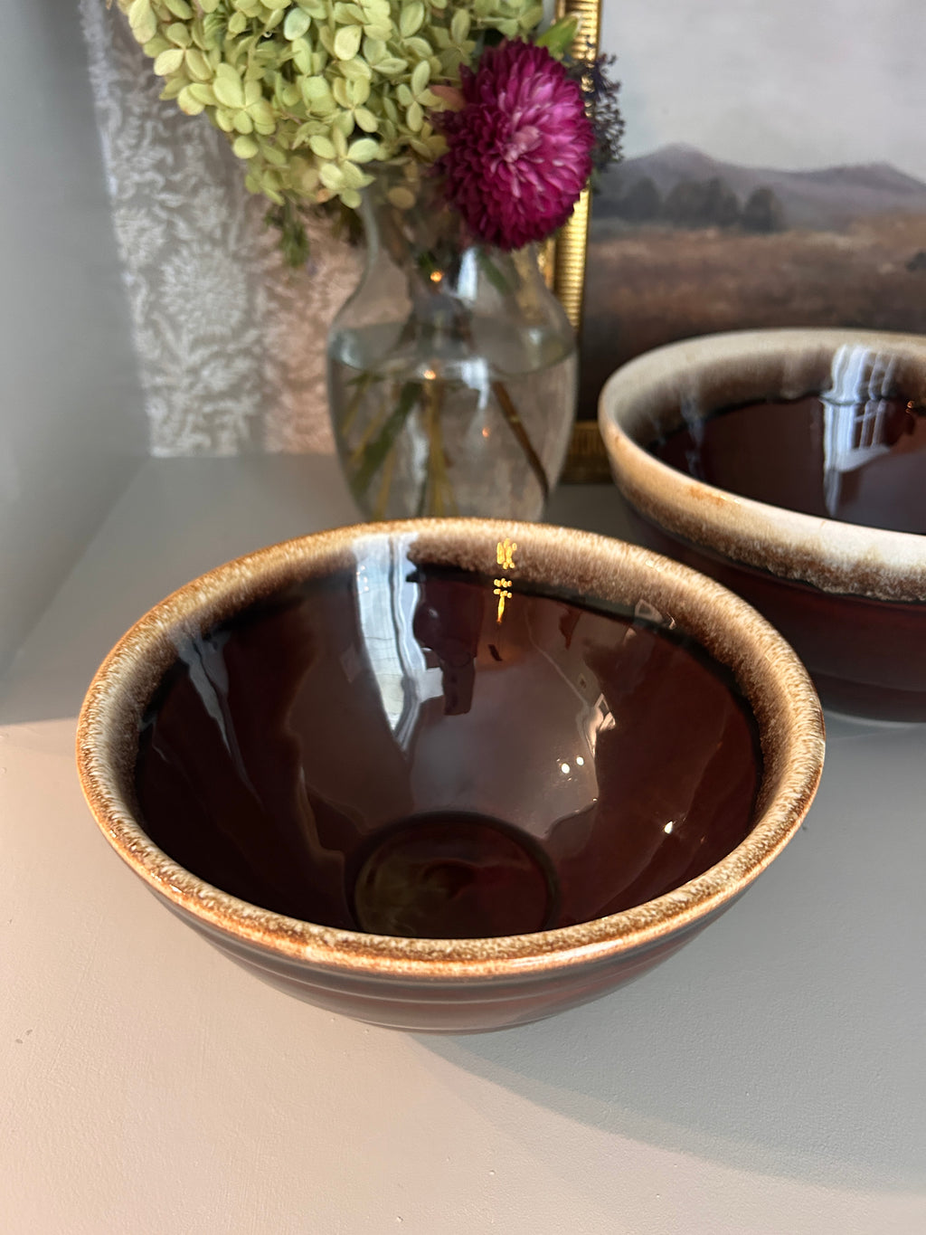 Vintage Brown Drip Glaze Nesting Mixing Bowls – Set of 2