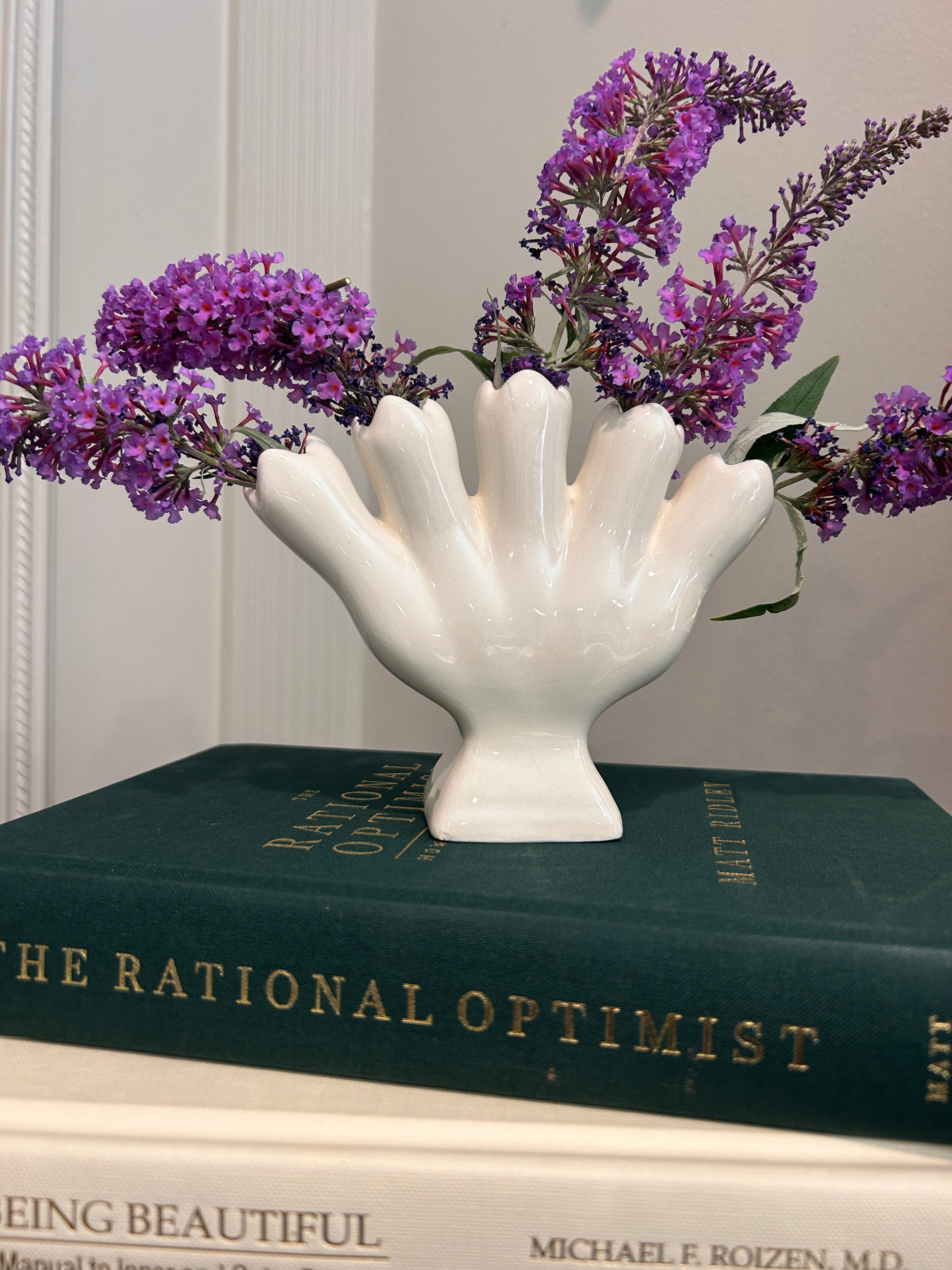 Vintage Petite White Five-Finger Bud Vase