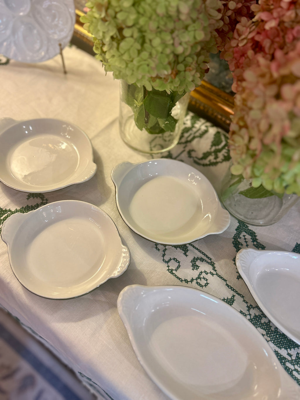 Vintage Hall China Olive Green & White Petite Casserole Serving Dishes – Set of 5