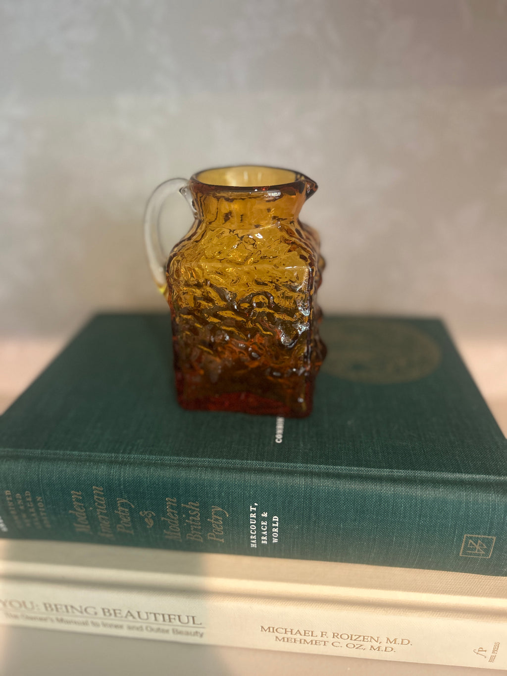 Vintage Pilgrim Glass Amber Rock Crystal Pitcher Vase