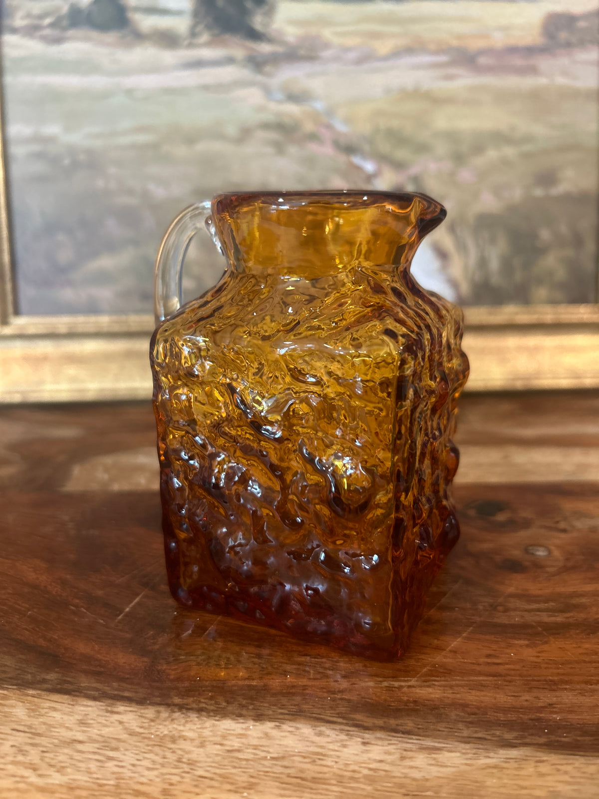 Vintage Pilgrim Glass Amber Rock Crystal Pitcher Vase