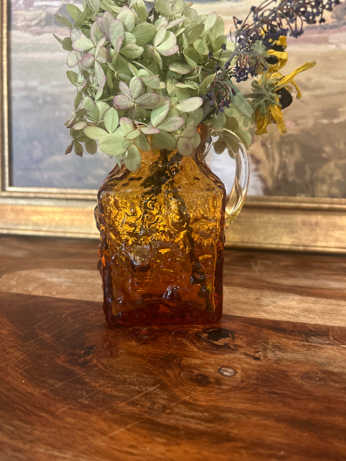 Vintage Pilgrim Glass Amber Rock Crystal Pitcher Vase
