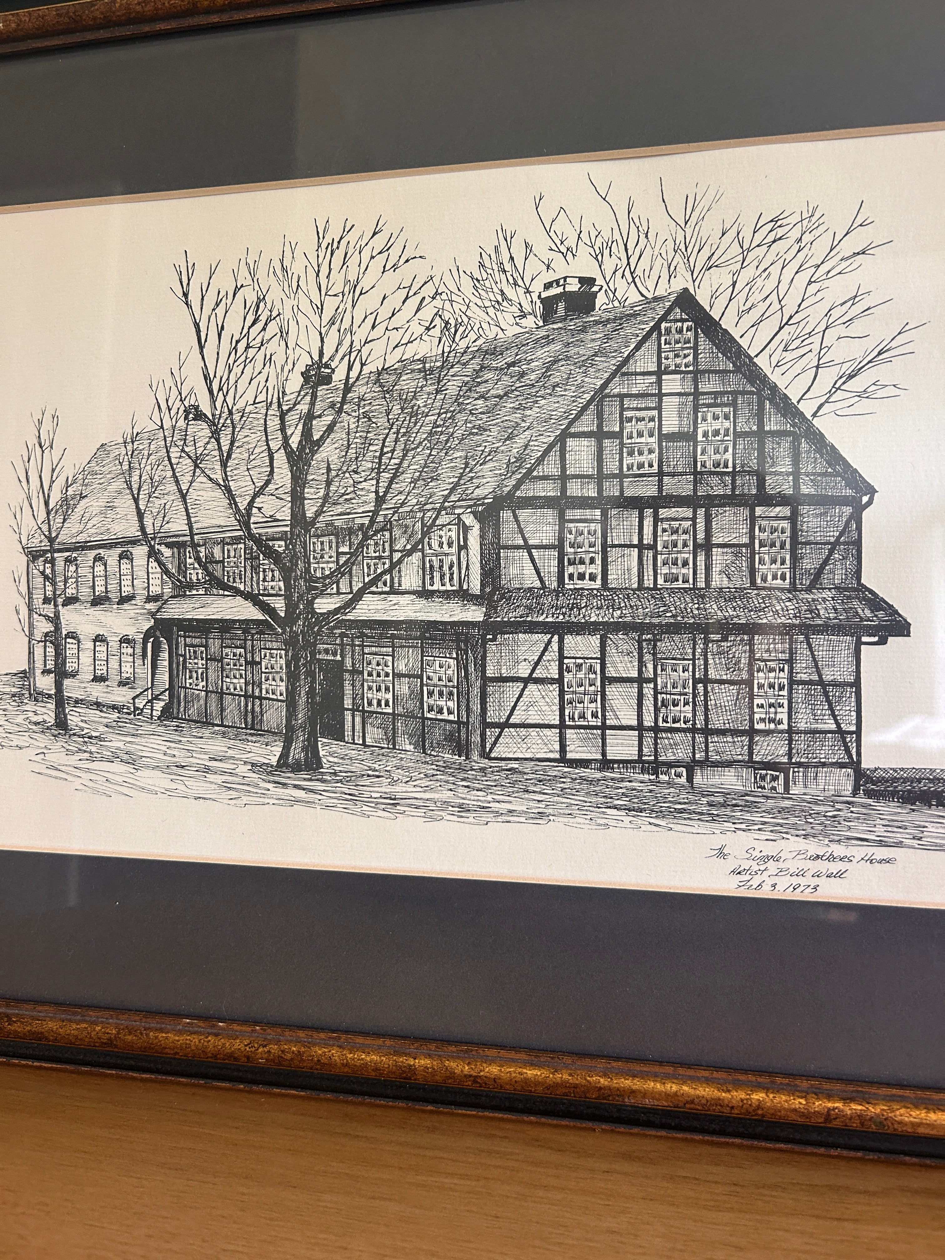 Vintage 1973 Pen-and-Ink Architectural Drawing- Old Salem