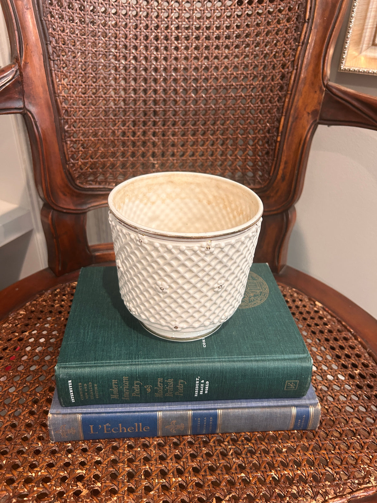 Vintage Relpo White Lattice Cachepot
