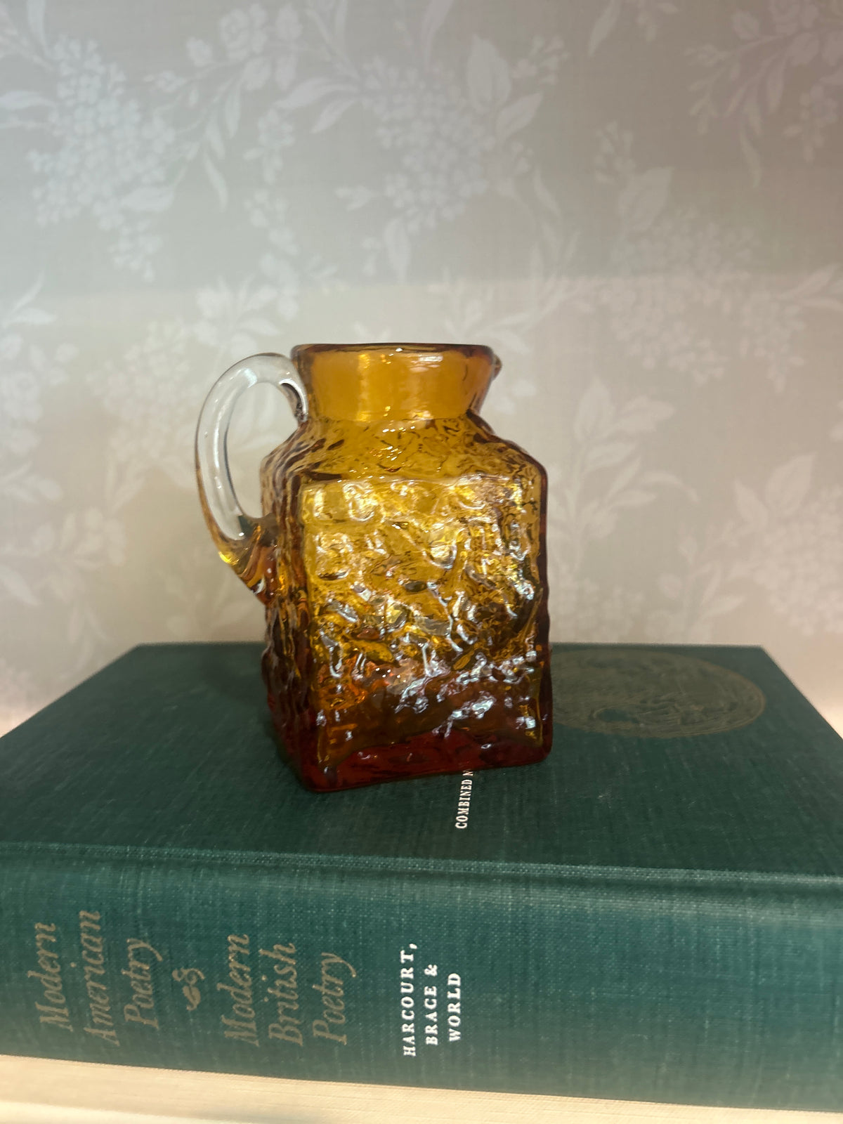 Vintage Pilgrim Glass Amber Rock Crystal Pitcher Vase
