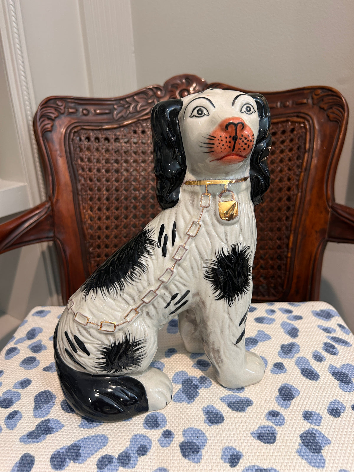 Vintage Staffordshire-Style Black & White Spaniel Dog