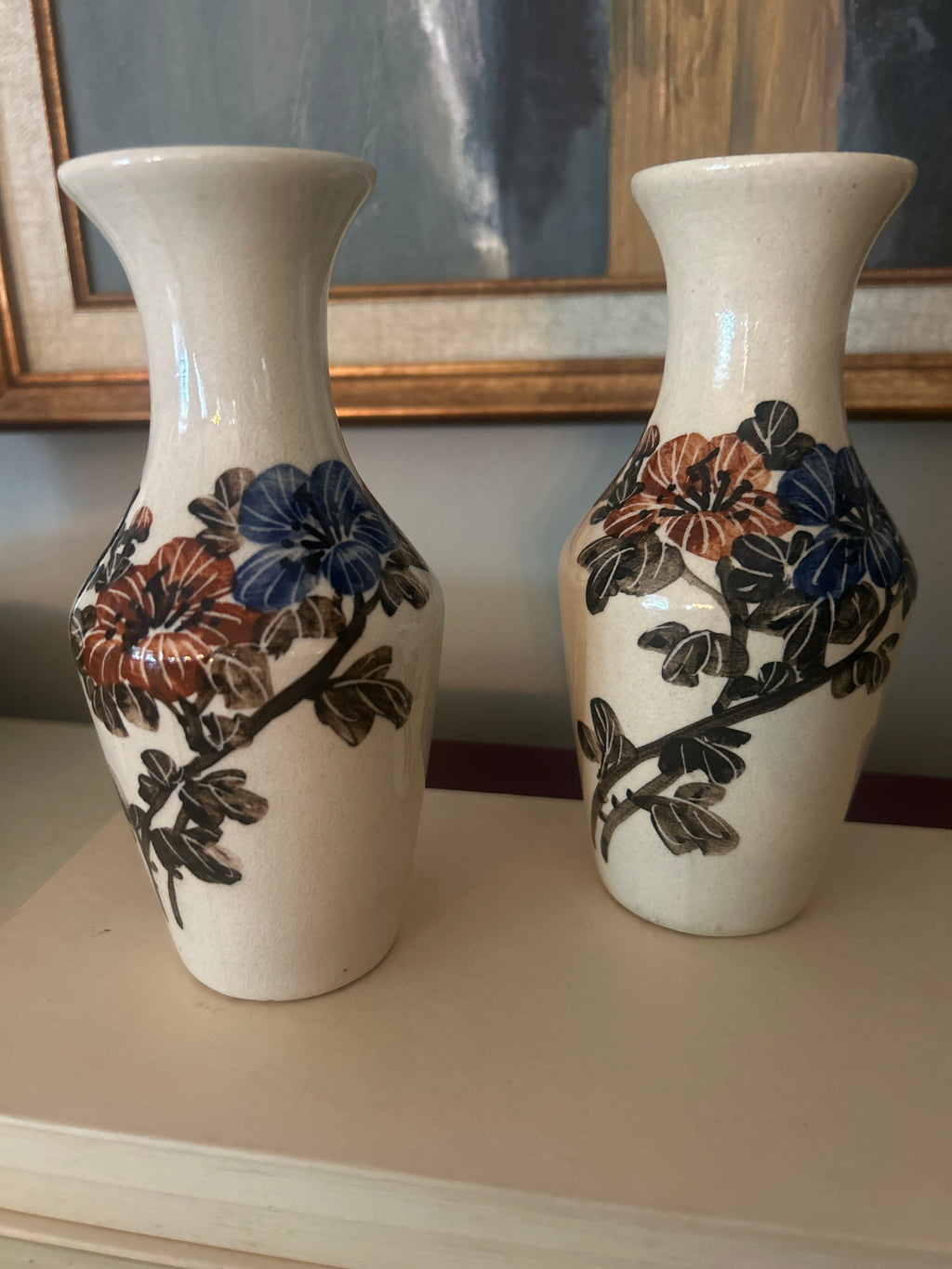 Vintage Floral Ceramic Bud Vase Pair
